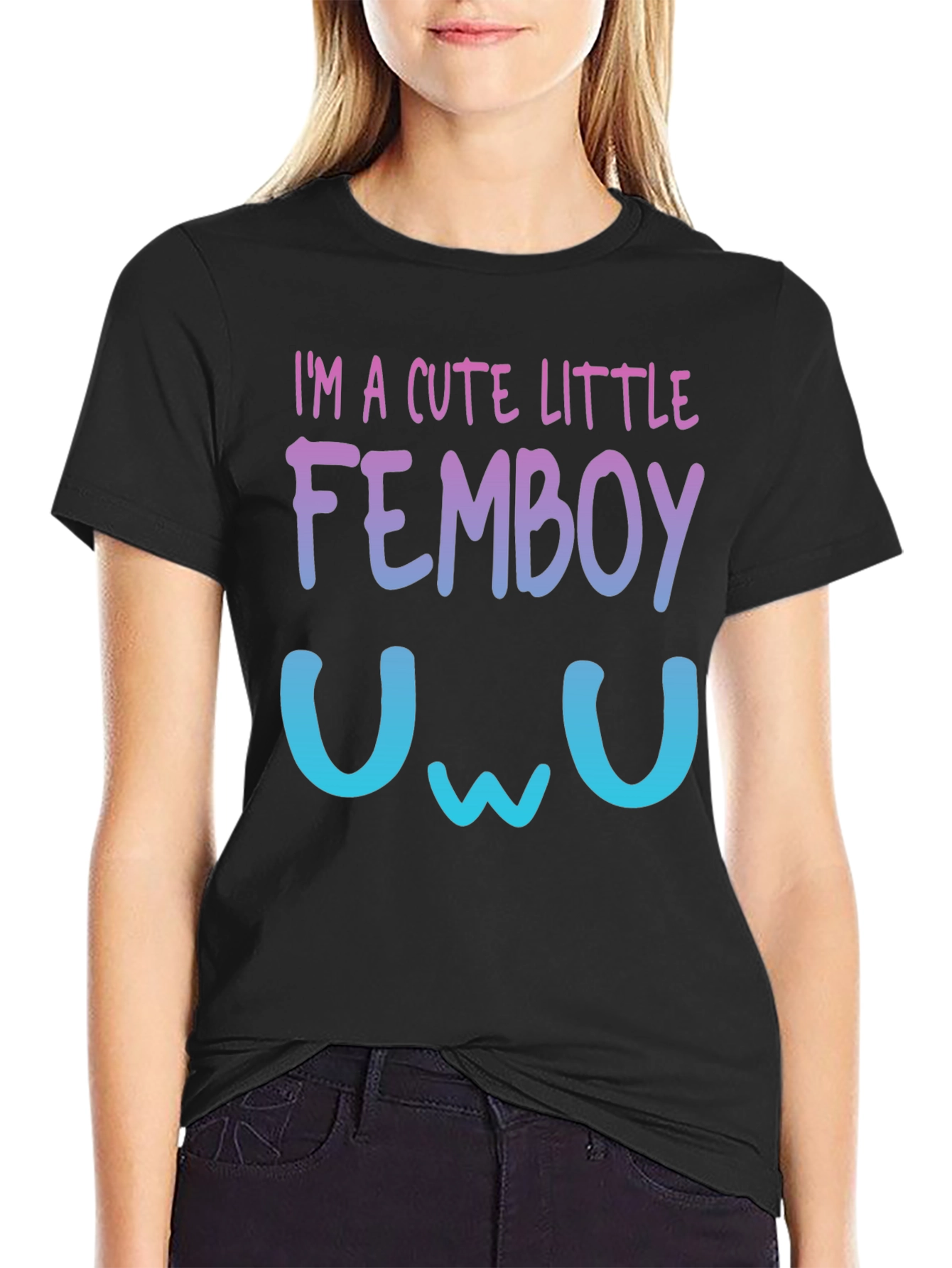 Black Cute Little Femboy T-Shirt - Gradient Design view 2