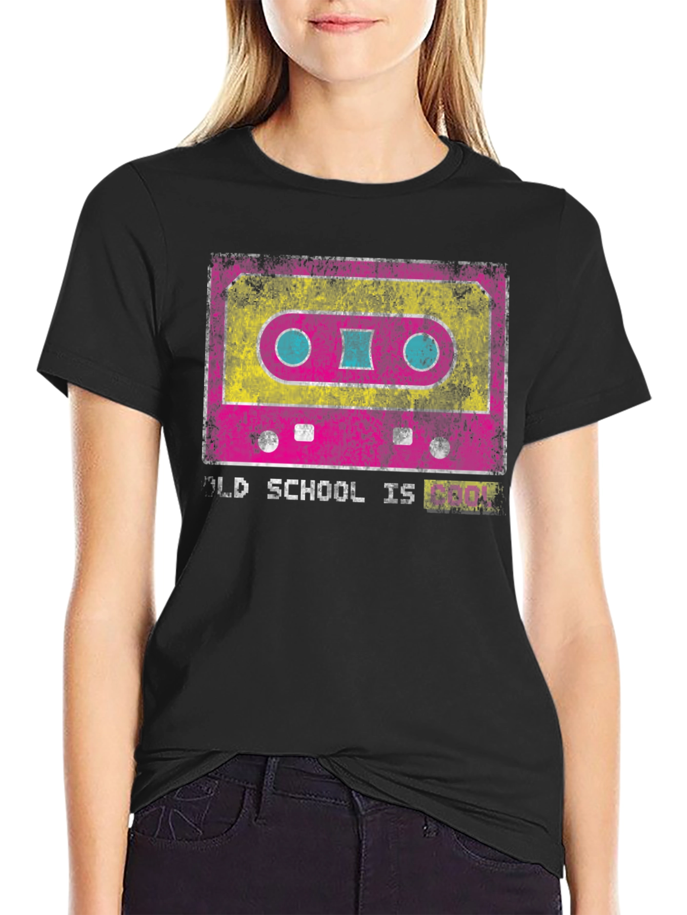 Black Retro Cassette Tape Graphic T-Shirt - Old School Cool view 2