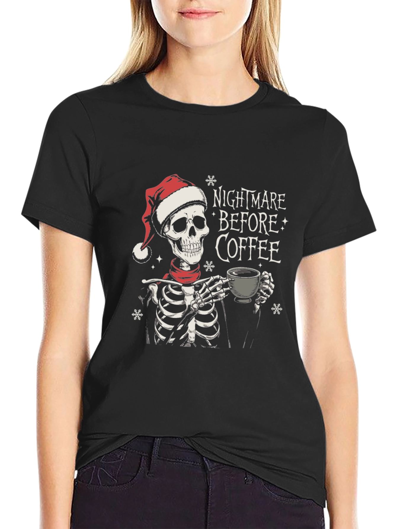 Black Nightmare Before Coffee Skeleton Holiday T-Shirt view 2