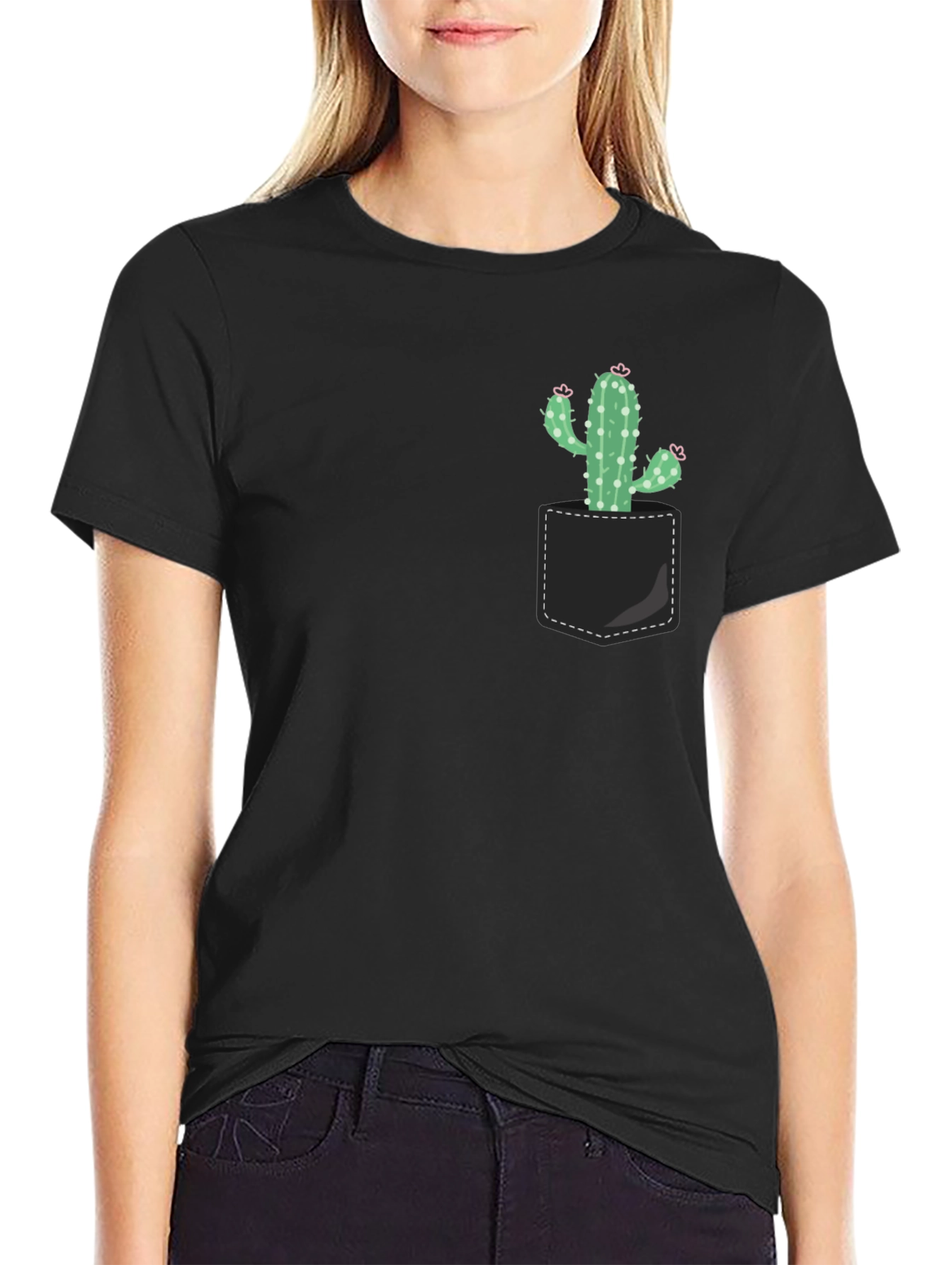 Black Cactus Pocket T-Shirt - Trendy Graphic Tee view 2