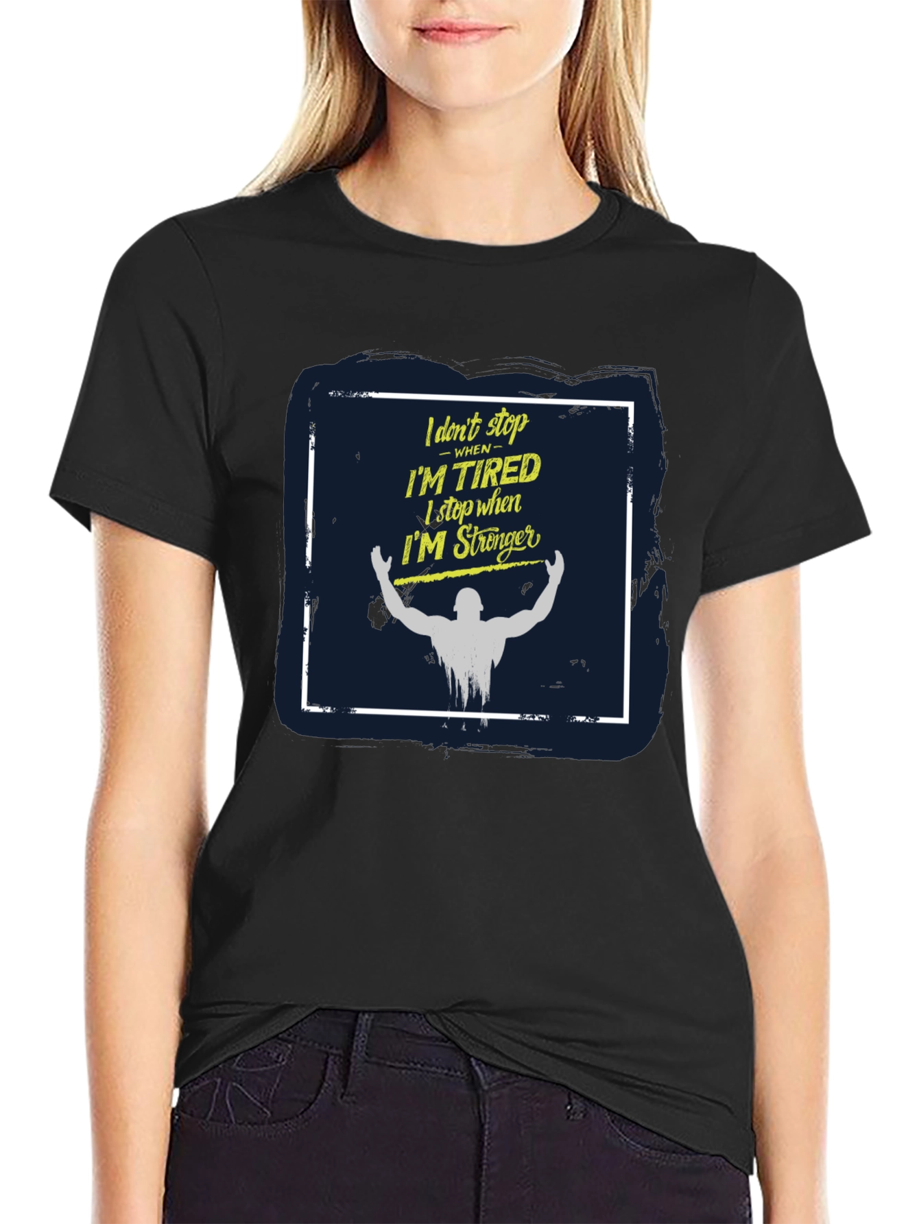 Black Motivational Workout T-Shirt - I Don't Stop When I'm Tired view 2