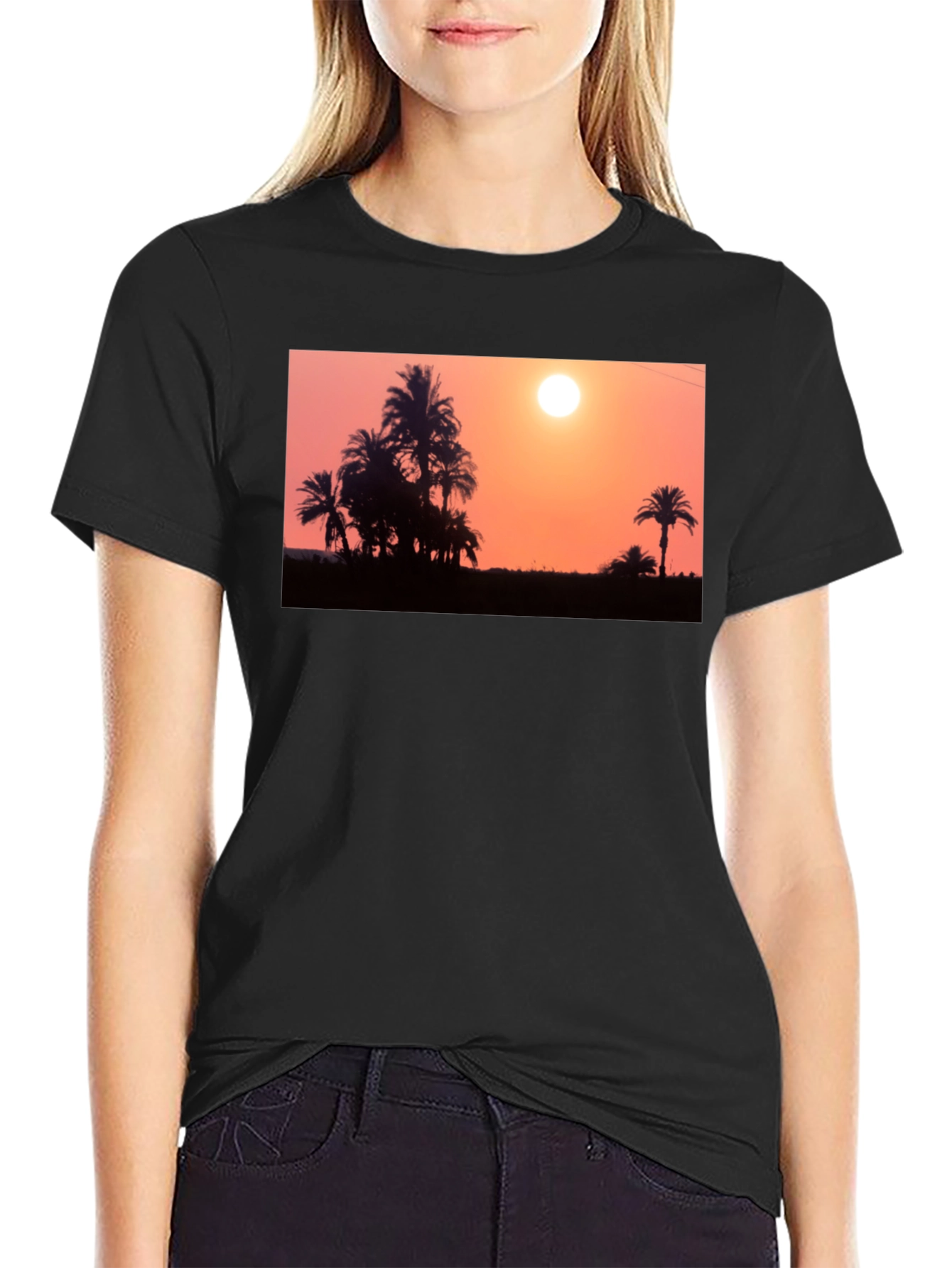 Black Sunset Palm Tree T-Shirt - Black view 2