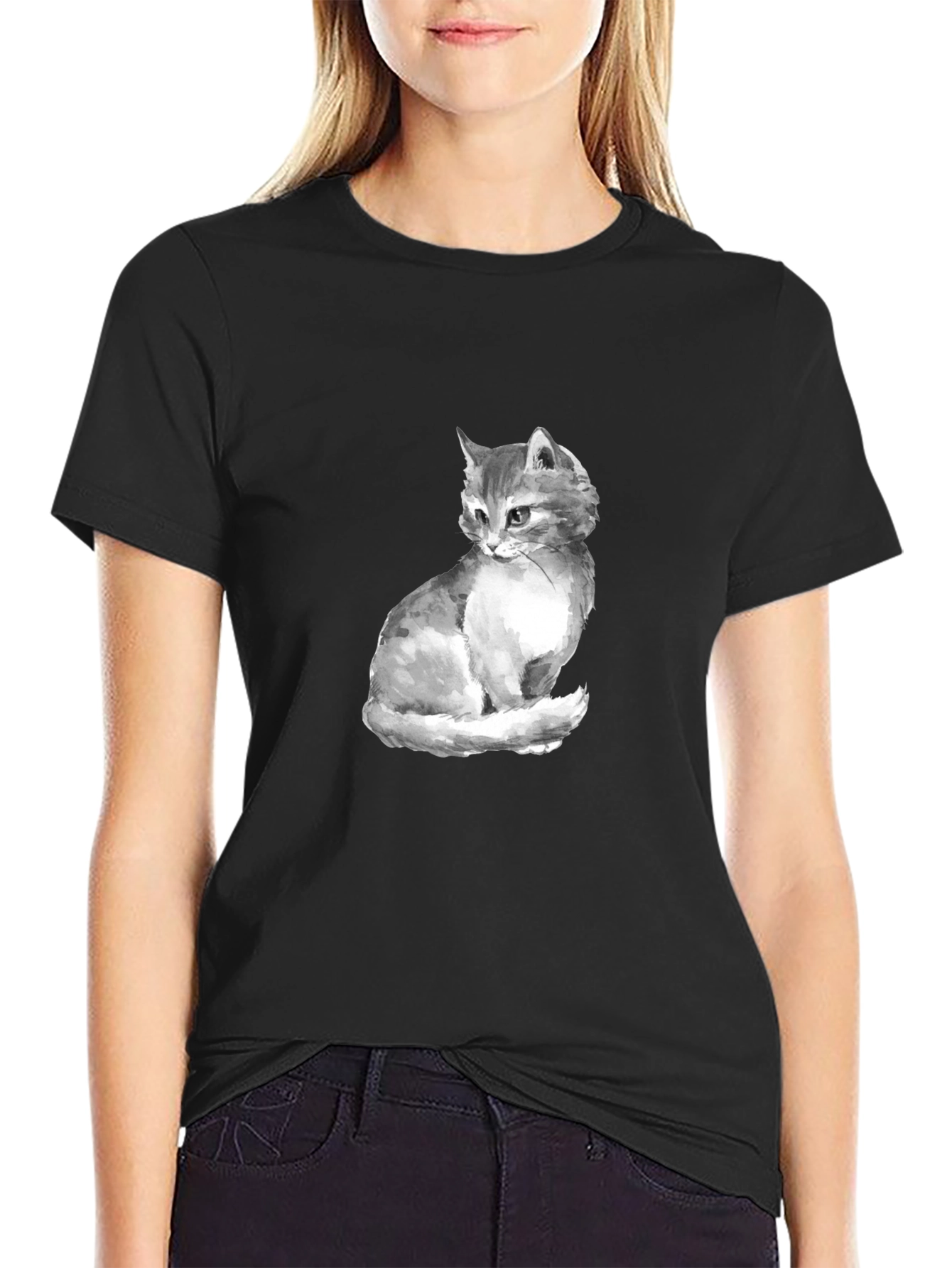 Black Cat Portrait Graphic Tee - Black Unisex T-Shirt view 2