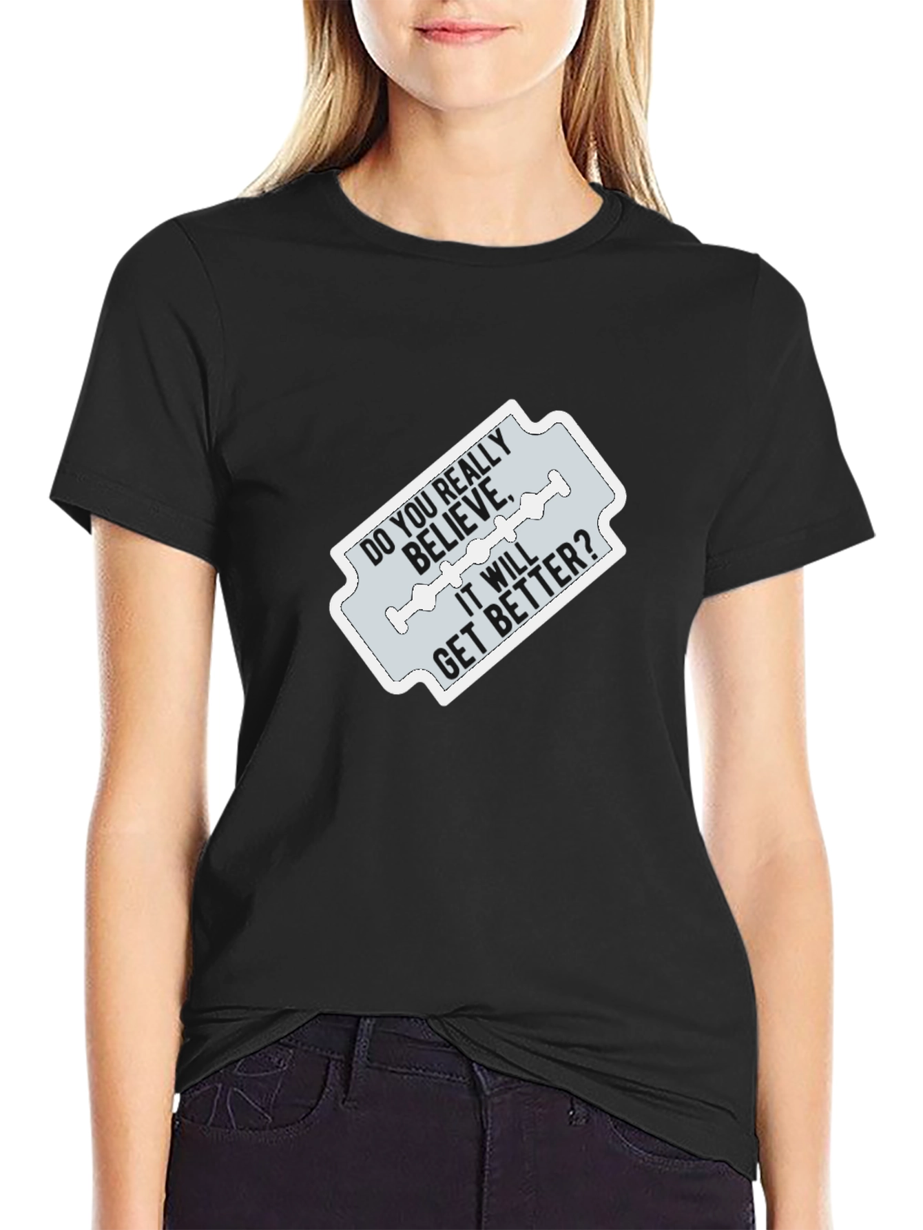 Black Edgy Graphic Tee - 'Do You Really Believe?' Design view 2