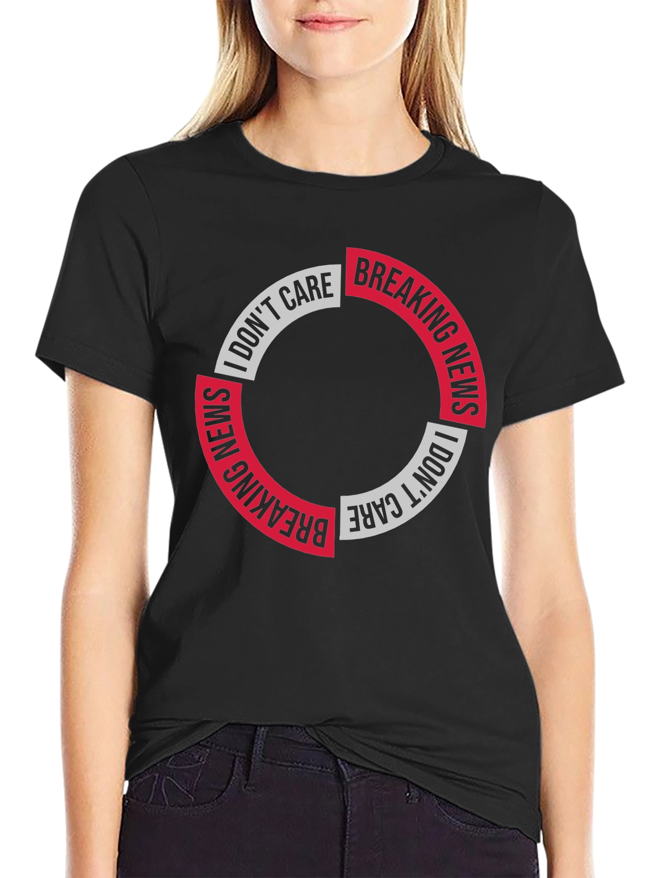 Black Breaking News I Don't Care Graphic Tee view 2
