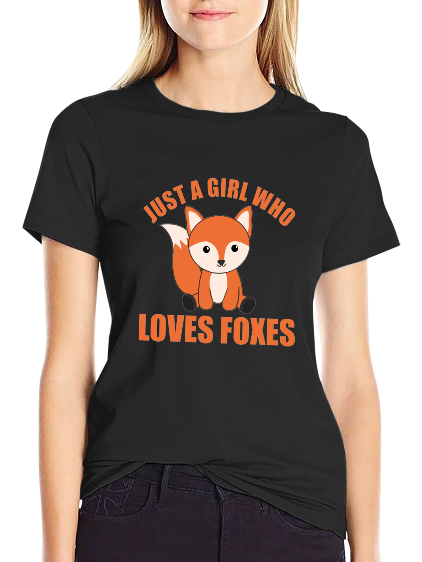 Black Cute Fox Lover T-Shirt - Just A Girl Who Loves Foxes view 2
