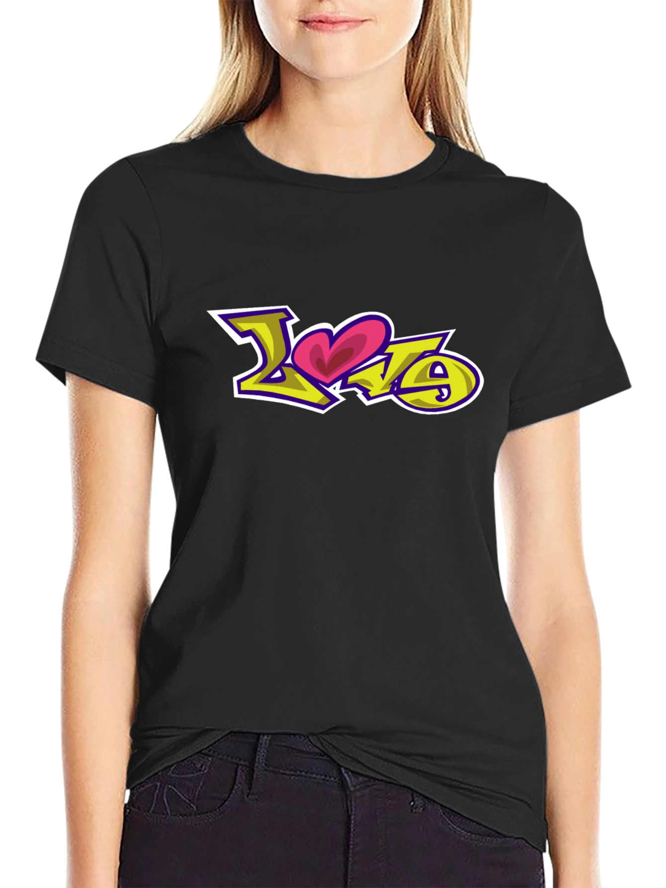 Black Love Graffiti Graphic Black T-Shirt view 2