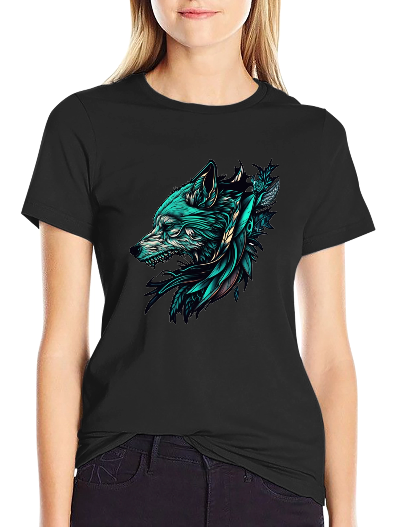 Black Wolf Graphic Tee - Stylish Black T-Shirt view 2