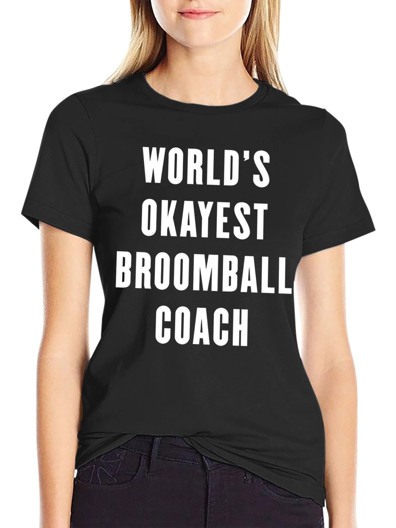 Black World's Okayest Broomball Coach T-Shirt view 2