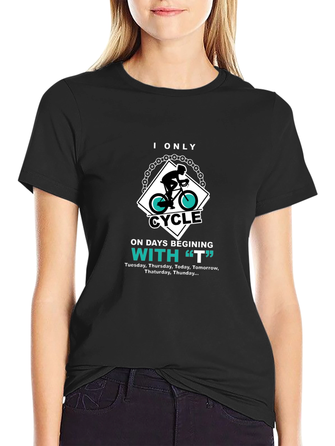 Black Funny Cycling T-Shirt - "I Only Cycle On 'T' Days" view 2