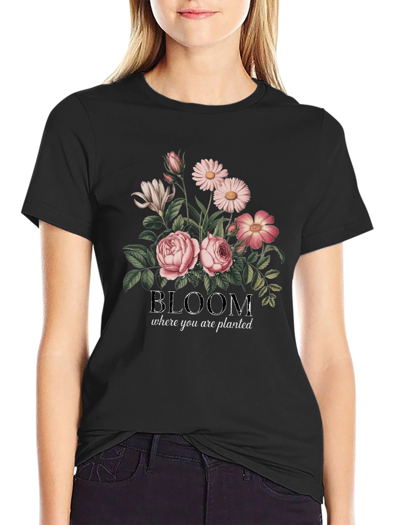Black Bloom Where You Are Planted Graphic Tee view 2