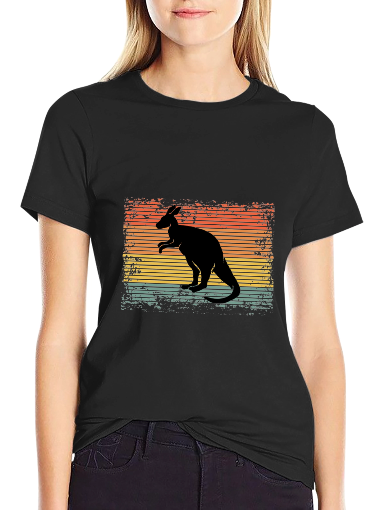 Black Retro Kangaroo Graphic T-Shirt view 2