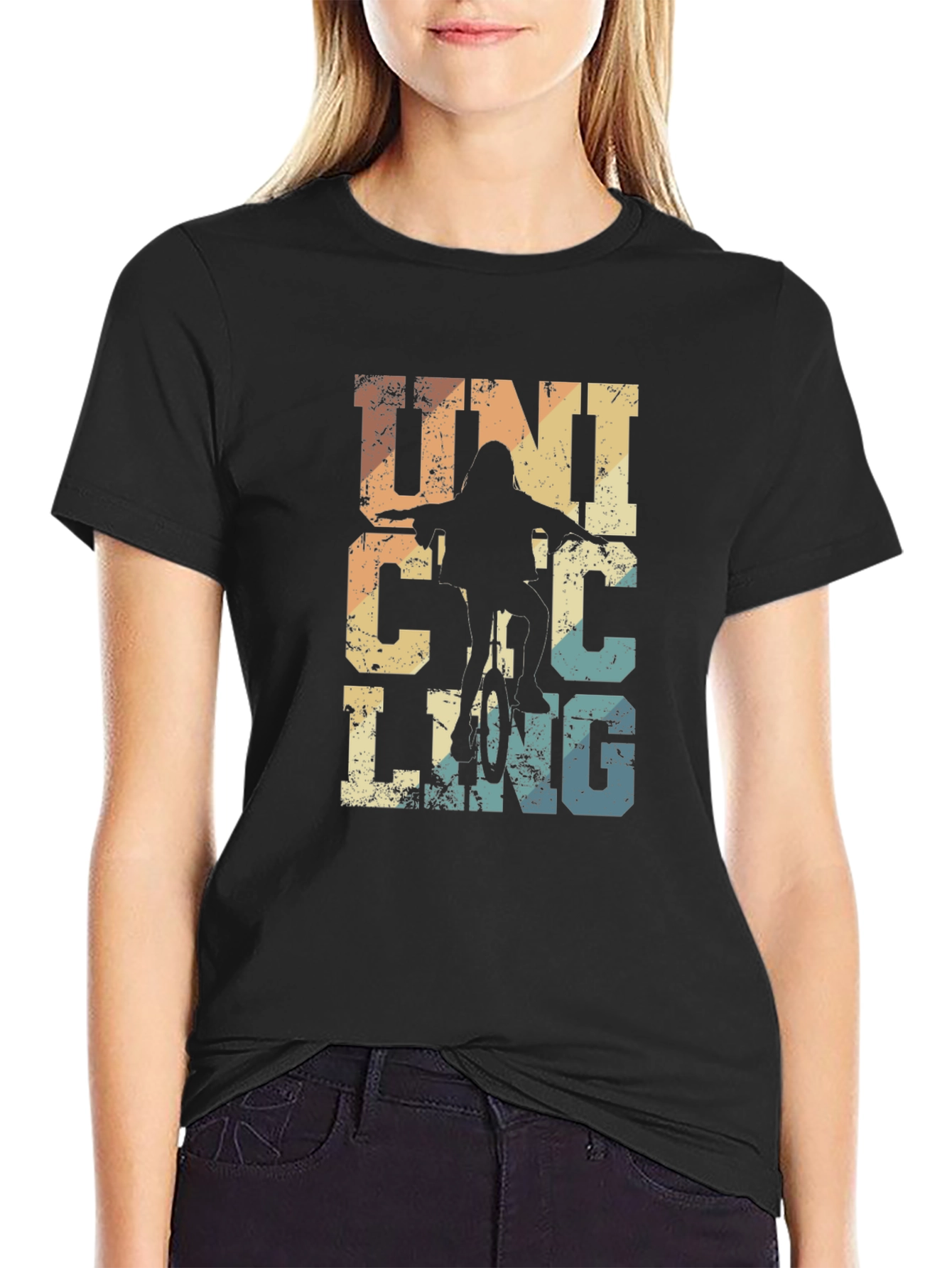 Black Vintage Unicycling T-Shirt: Retro Cycling Apparel view 2