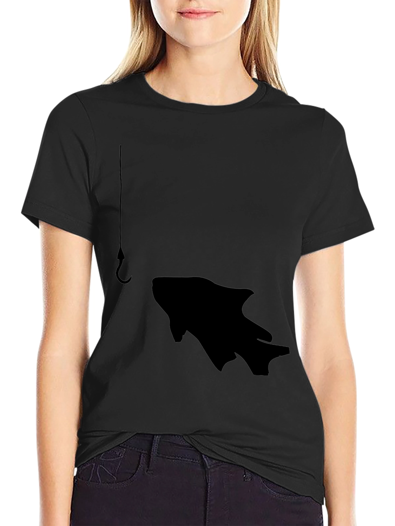 Black Fishing Hook Fish Graphic Tee - Black view 2