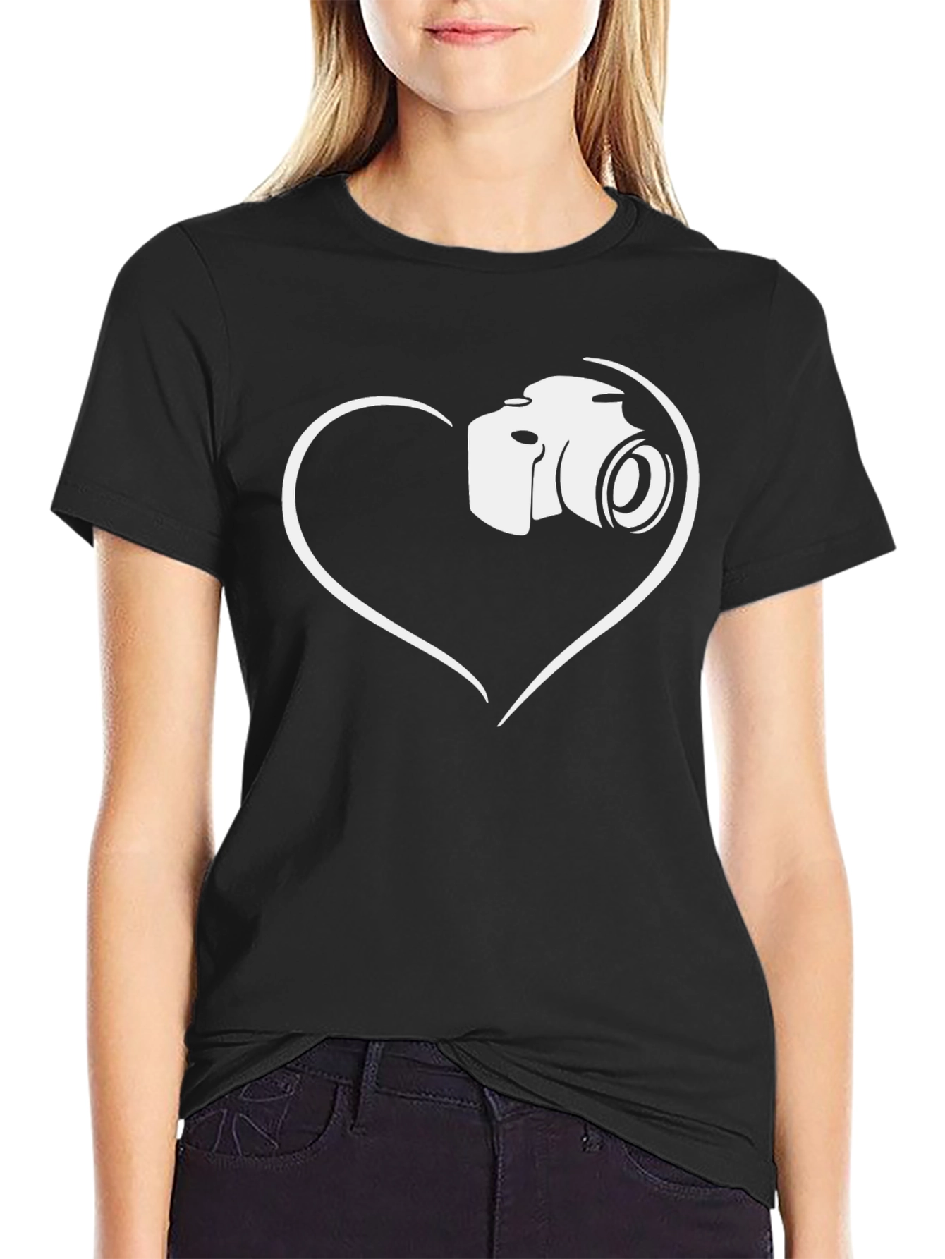 Black Camera Heart Graphic T-Shirt view 2
