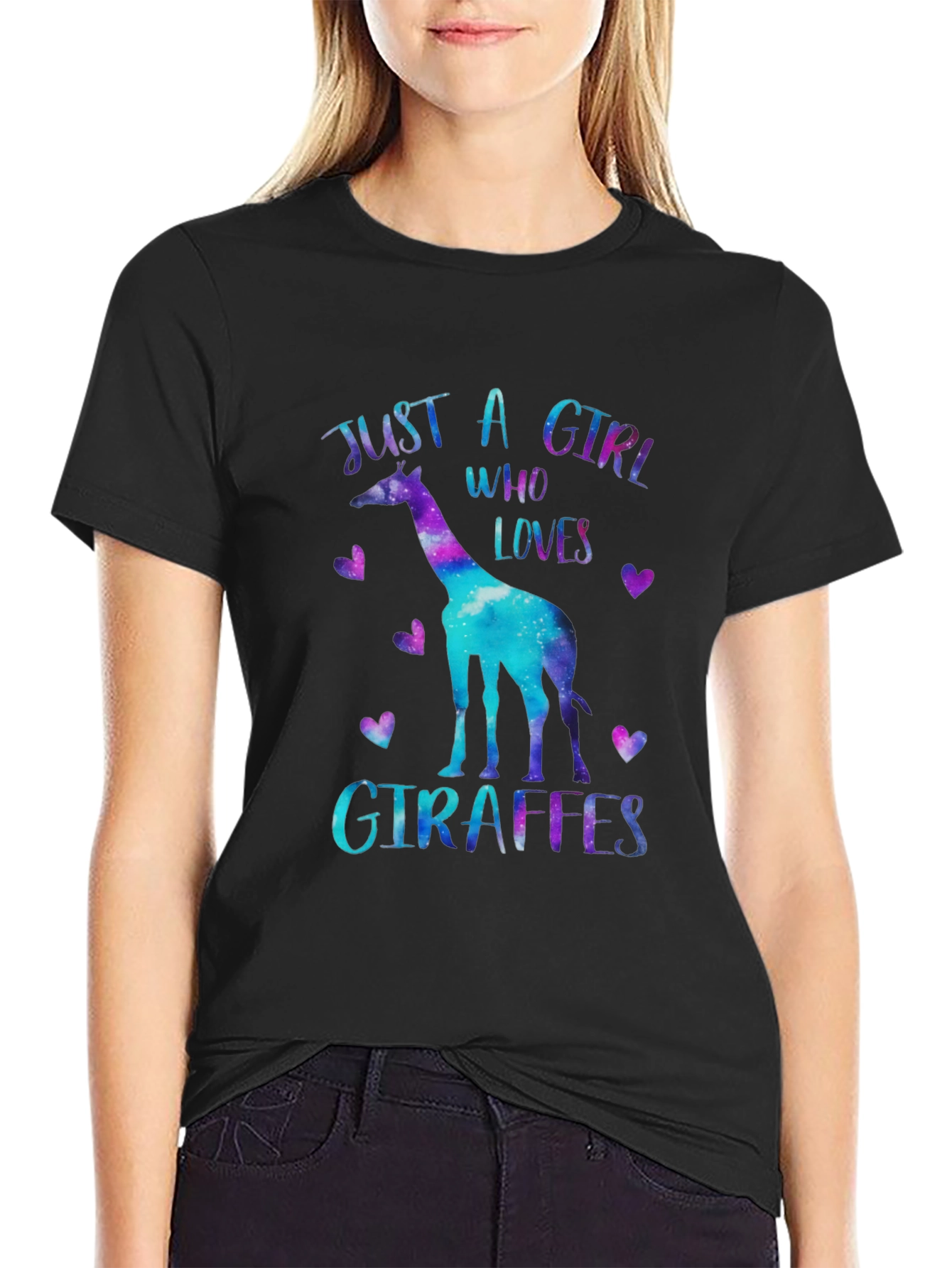 Black Just A Girl Who Loves Giraffes T-Shirt view 2