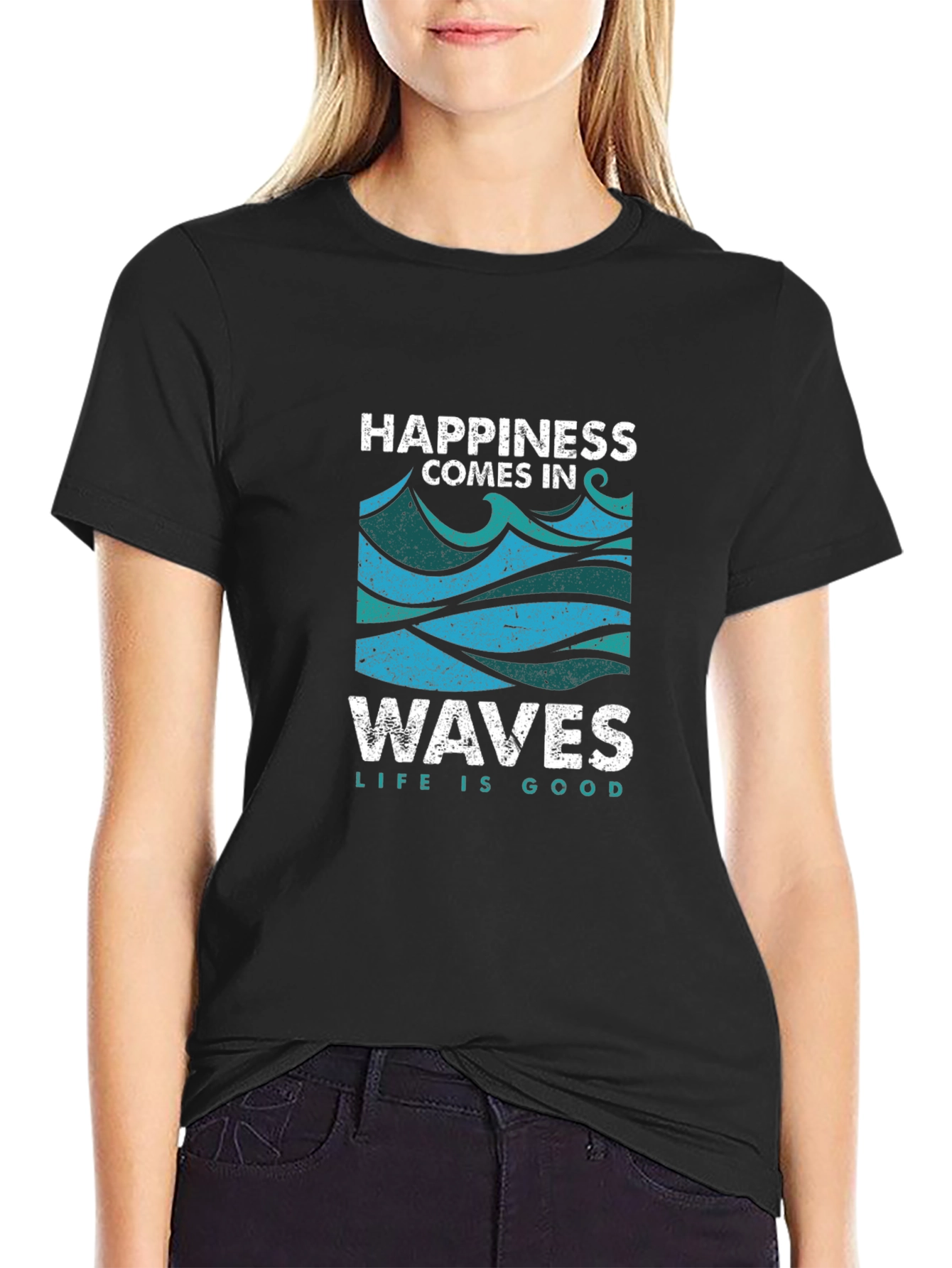Black Happiness Comes in Waves T-Shirt - Life is Good view 2