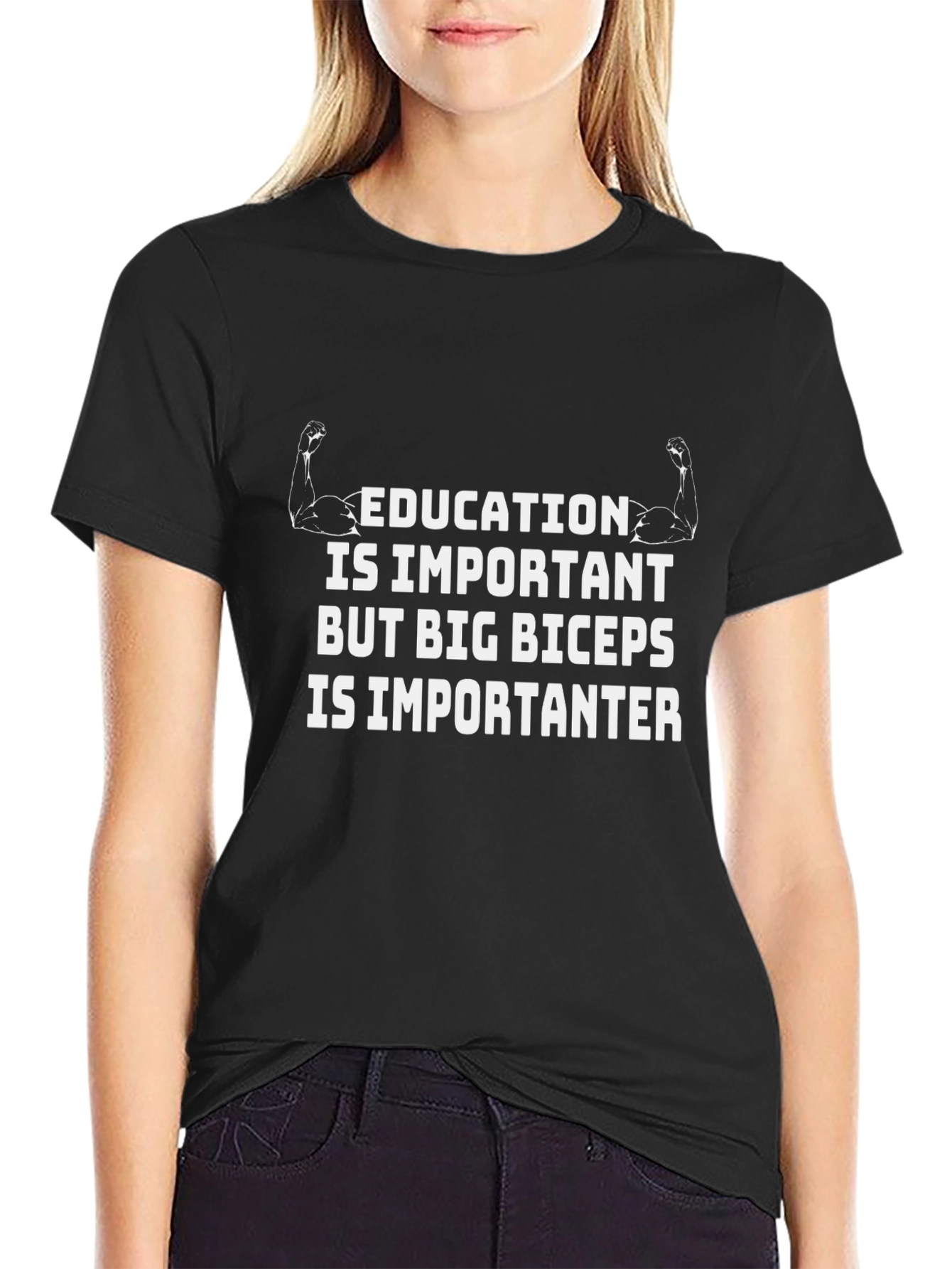 Black Funny Big Biceps Graphic T-Shirt view 2