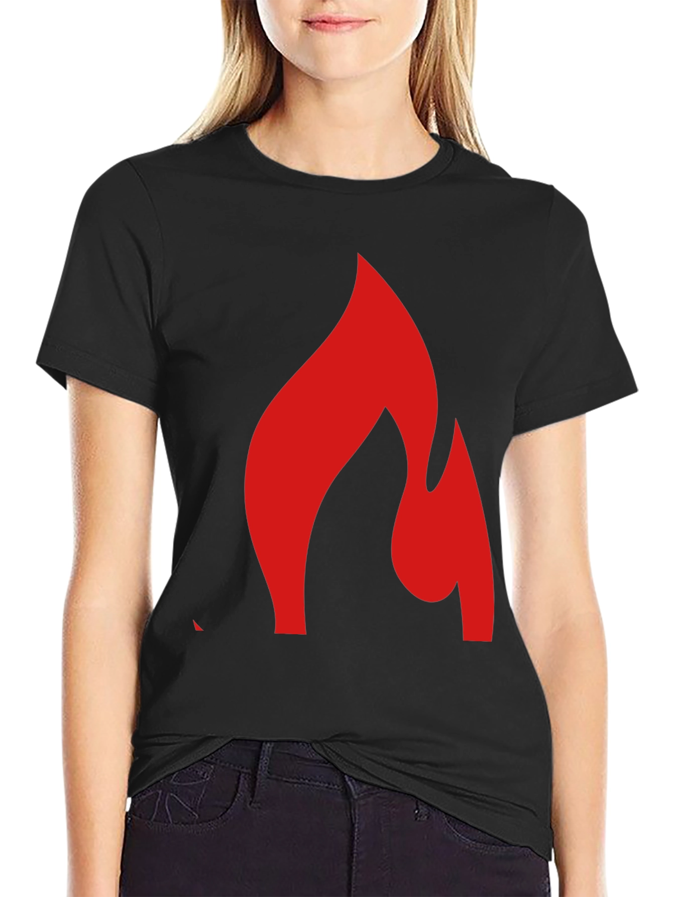 Black Bold Flame Graphic Tee - Black Cotton Blend Shirt view 2
