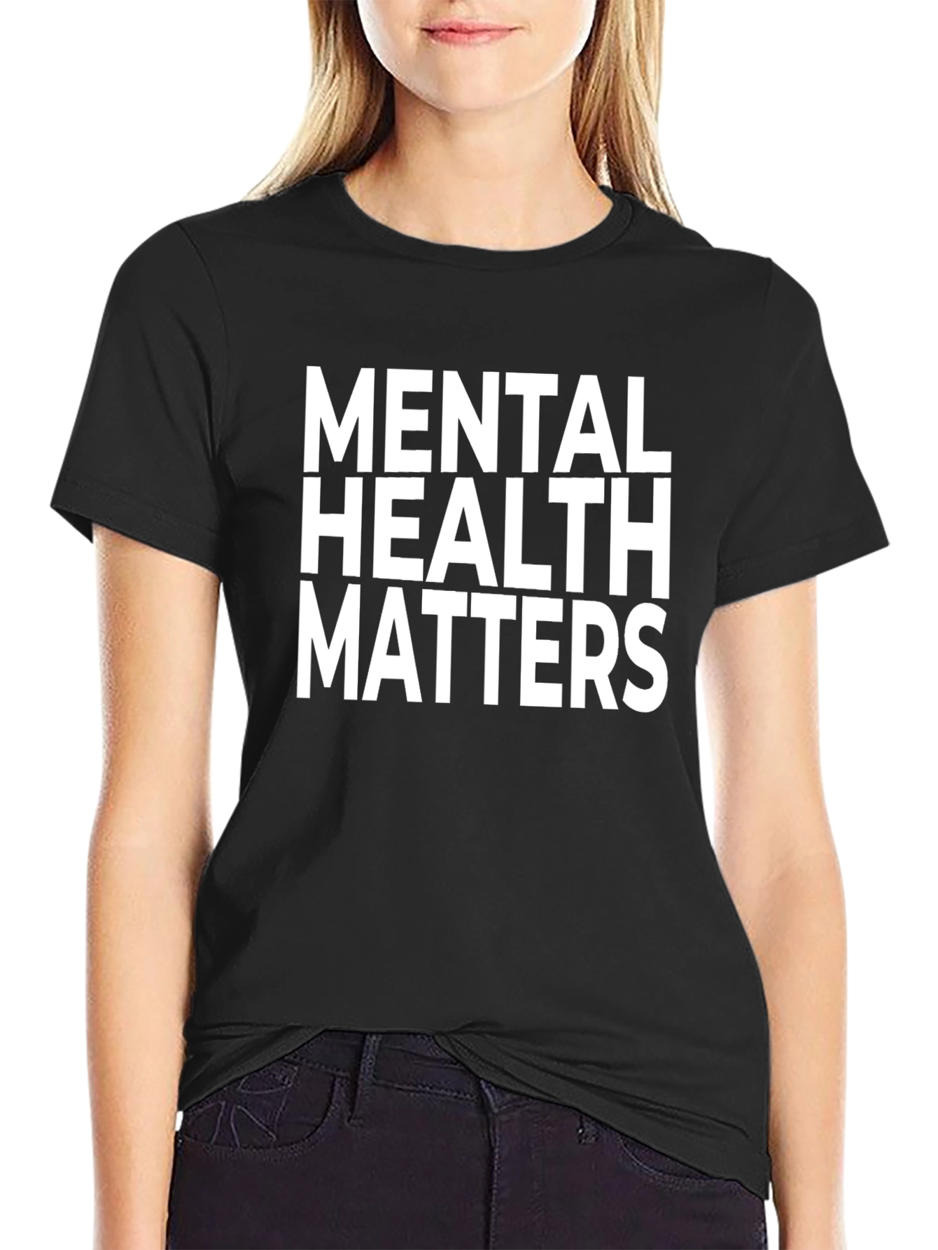 Black Mental Health Matters Graphic Tee - Black Cotton T-Shirt view 2