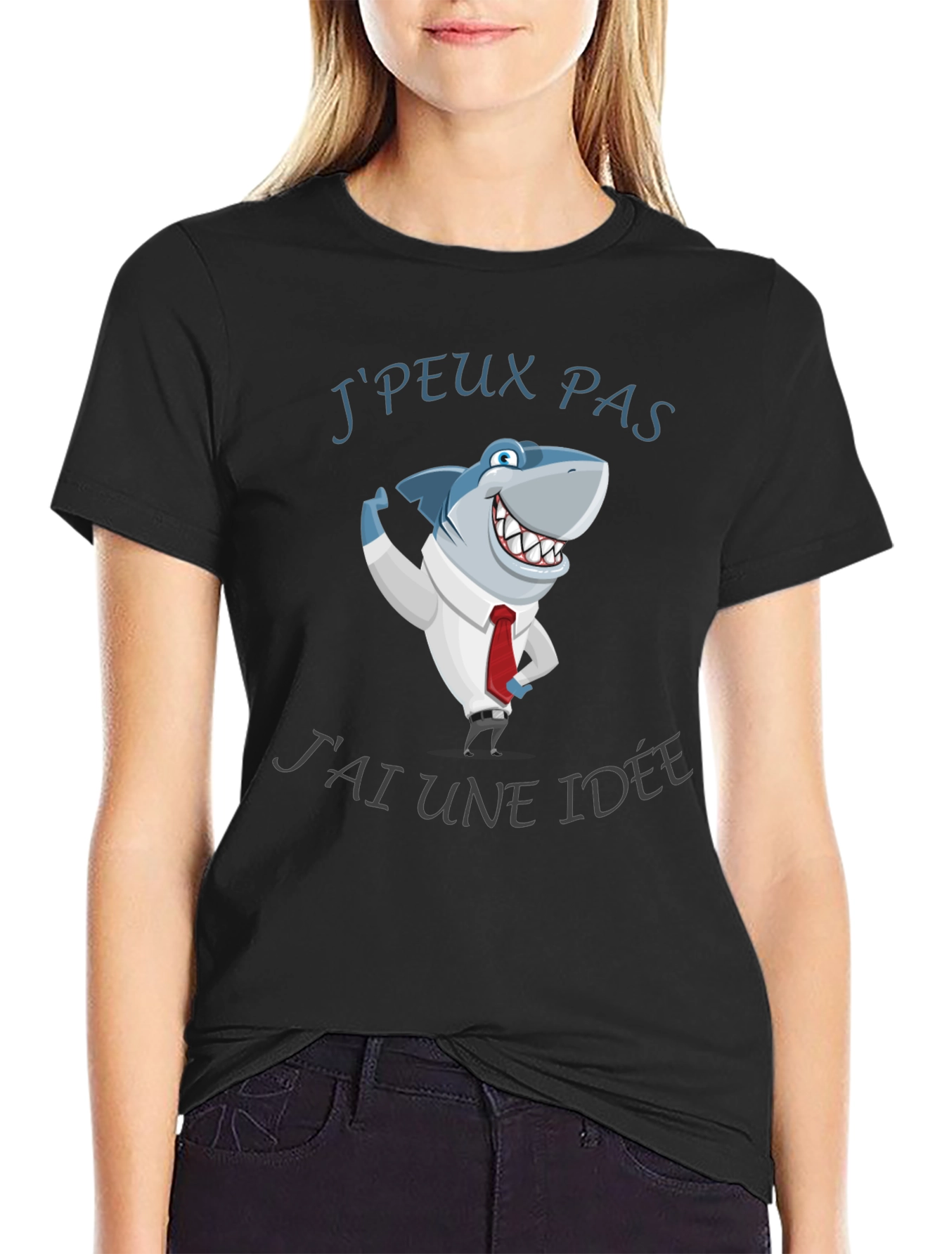 Black Funny Shark Idea T-Shirt view 2