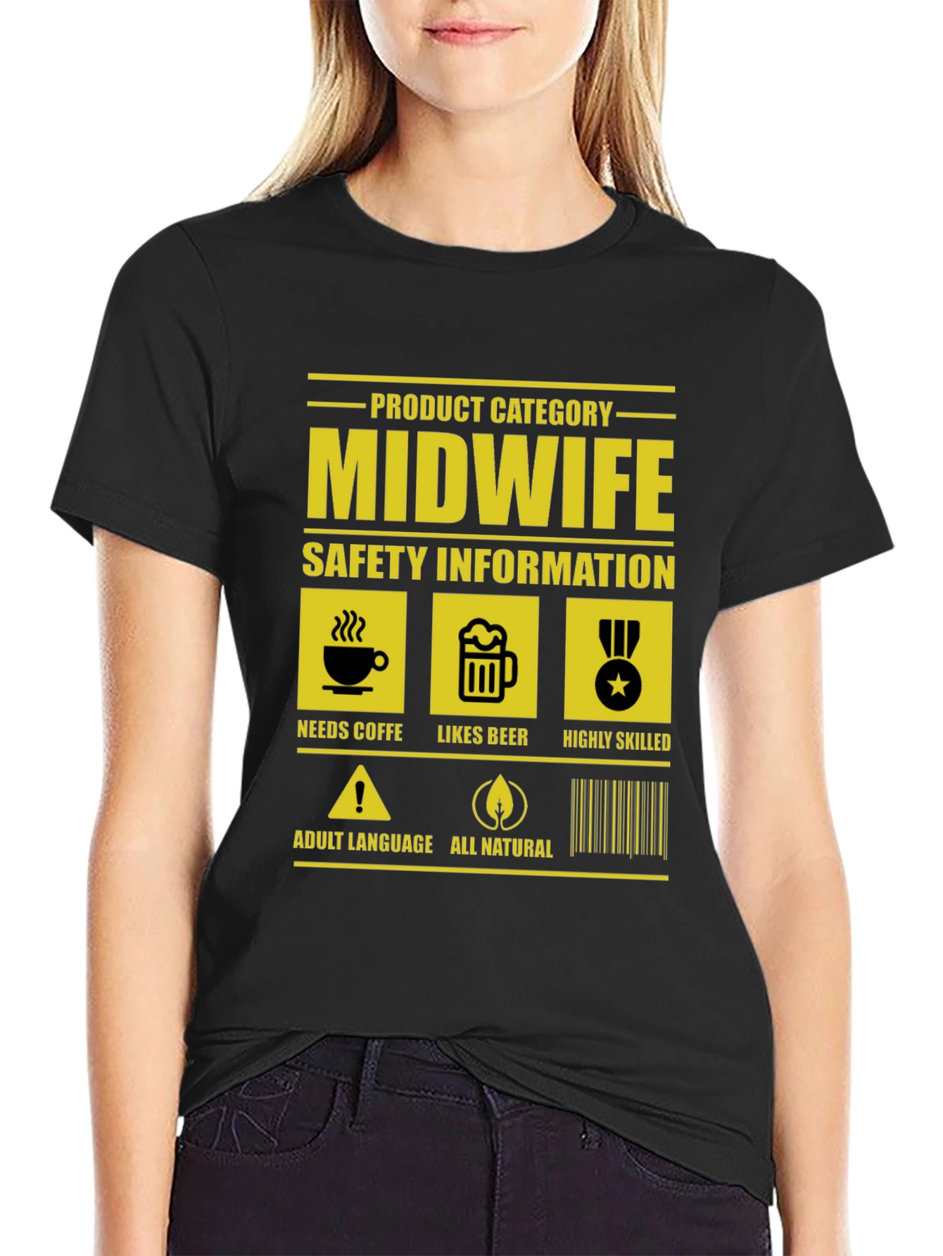 Black Midwife Product Category Funny T-Shirt view 2