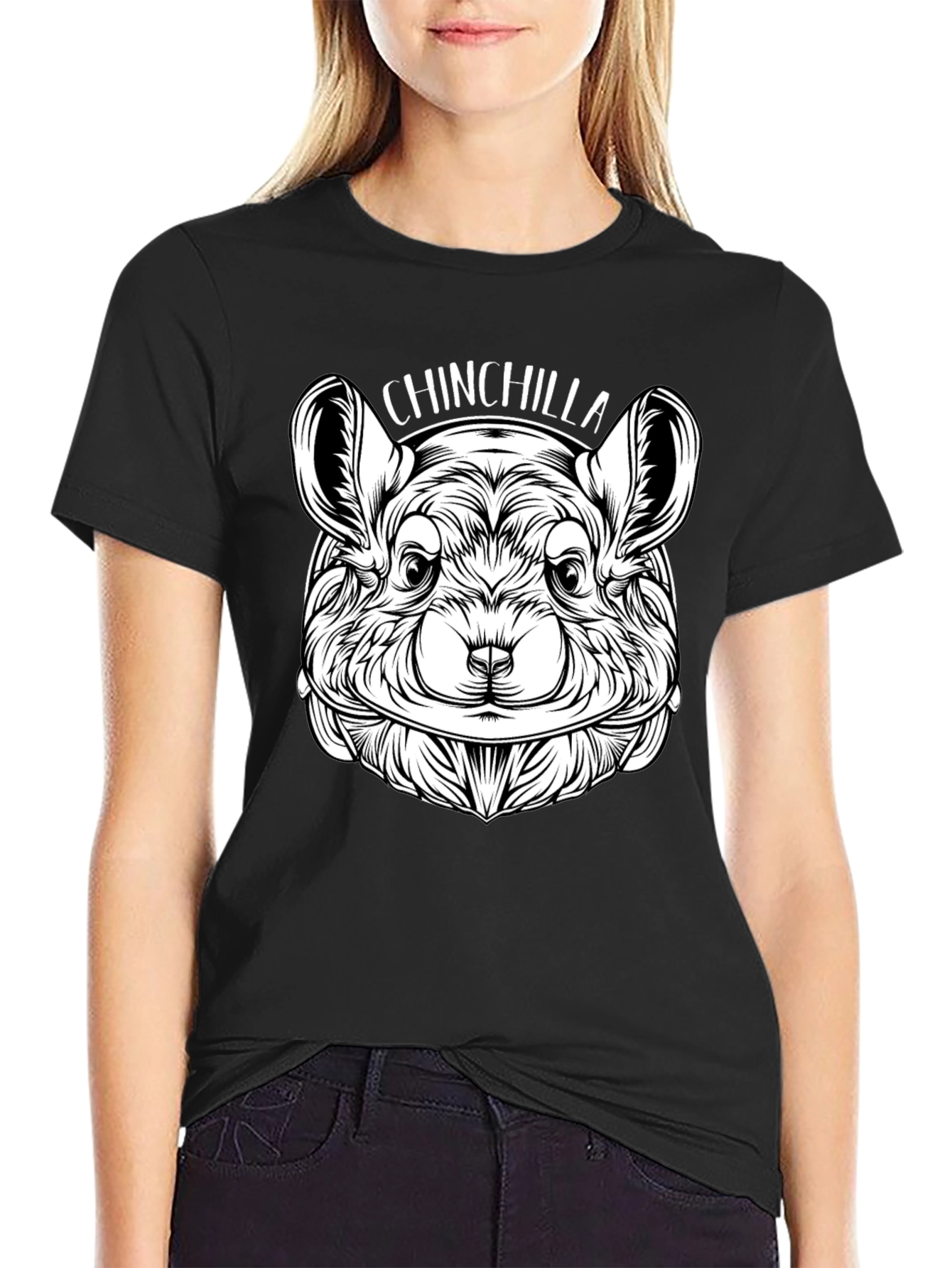 Black Chinchilla Graphic Print Crew Neck T-Shirt view 2
