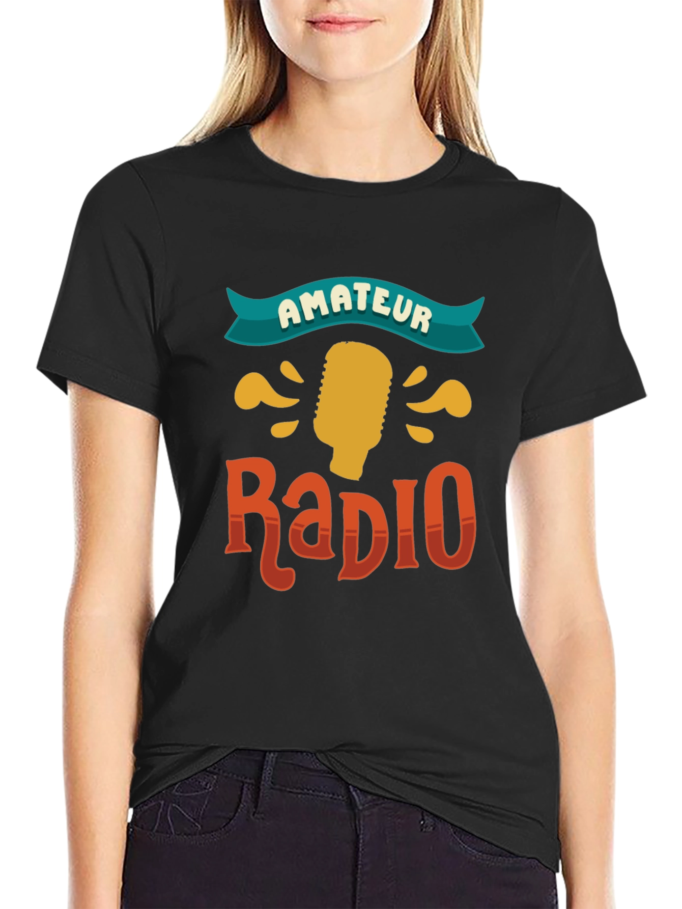 Black Amateur Radio Graphic Tee - Black Cotton T-Shirt view 2