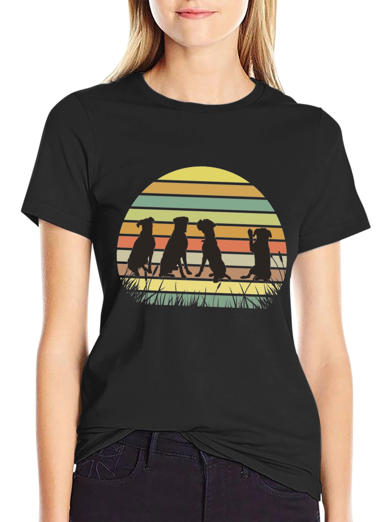 Black Dog Silhouette Sunset T-Shirt view 2