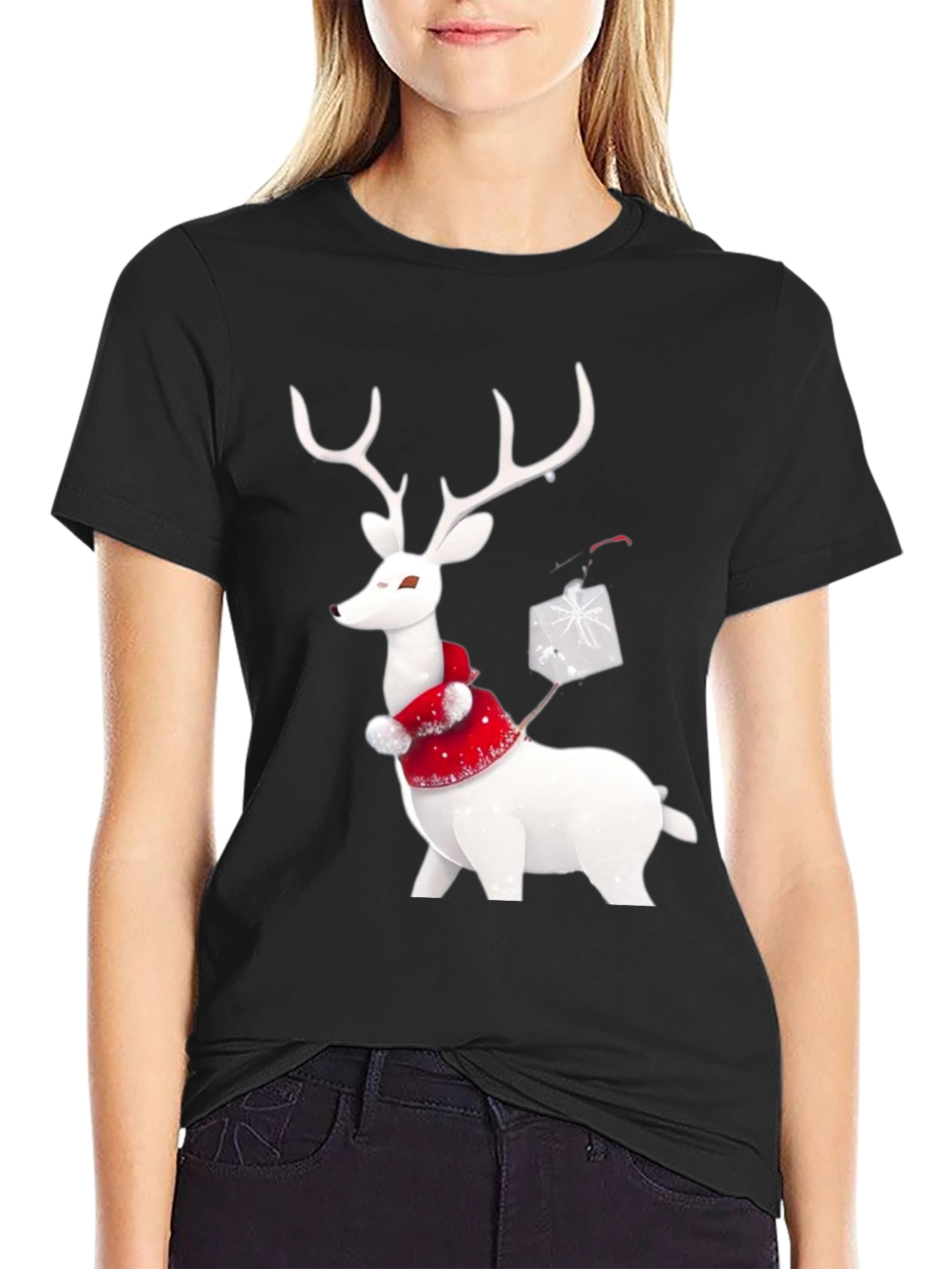 Black Festive Reindeer Graphic Tee - Holiday Apparel view 2