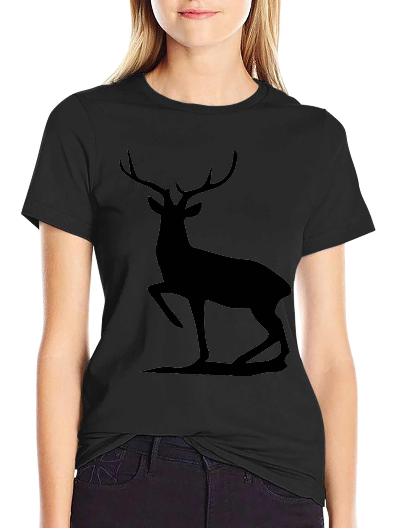 Black Men's Black Deer Silhouette Graphic Tee view 2