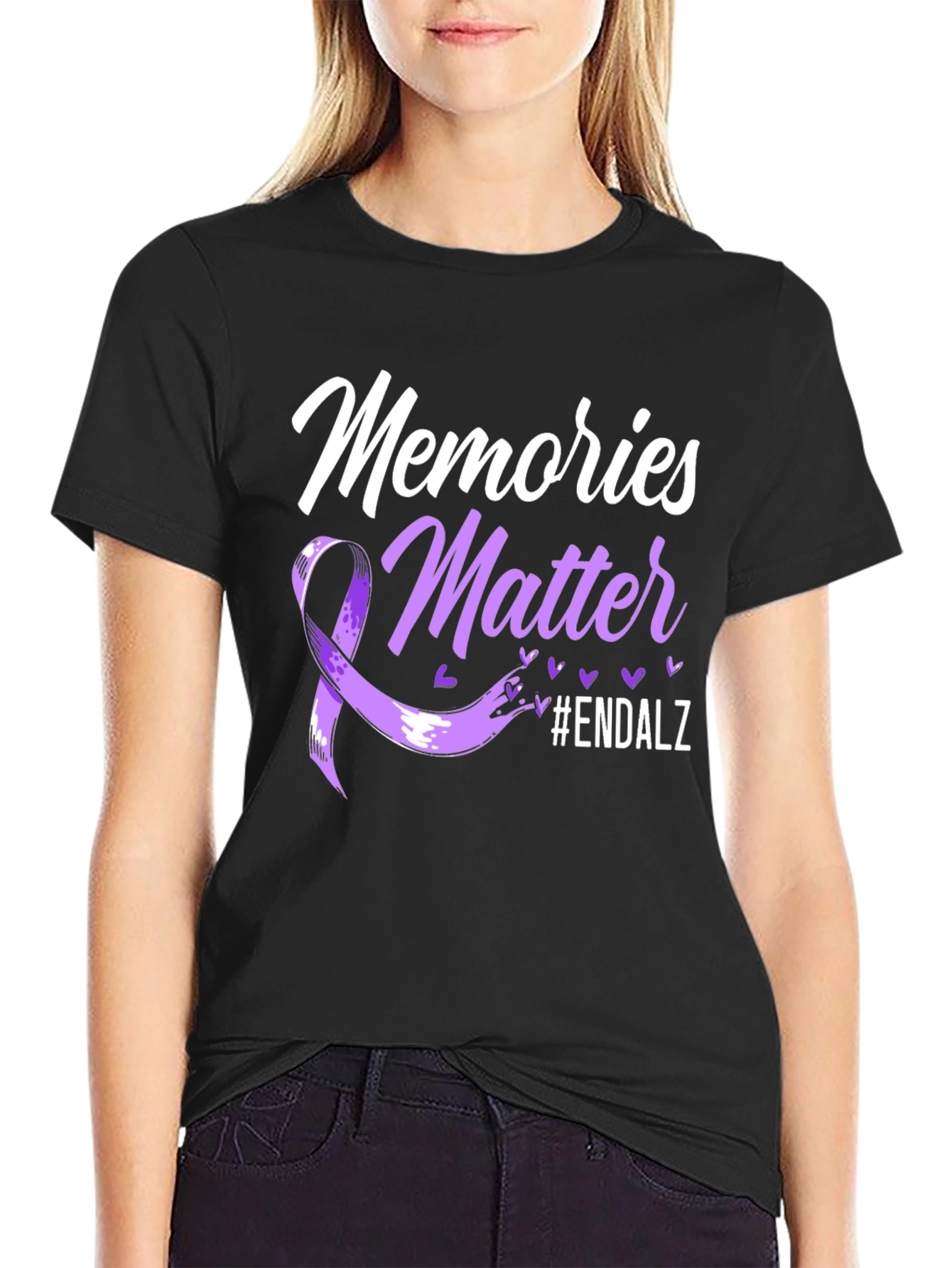 Black Memories Matter Alzheimer's Awareness Ribbon T-Shirt view 2