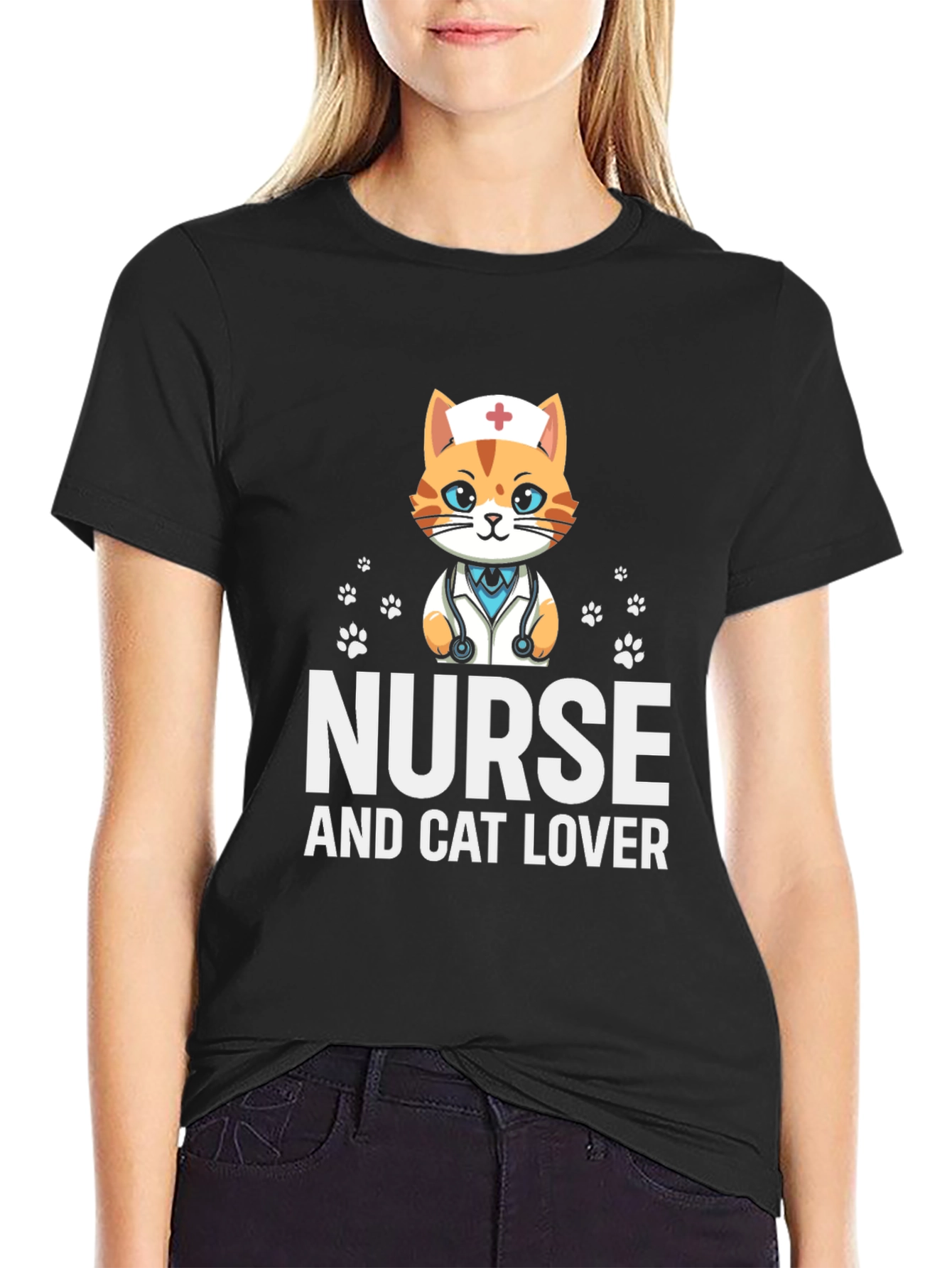 Black Nurse Cat Lover T-Shirt view 2