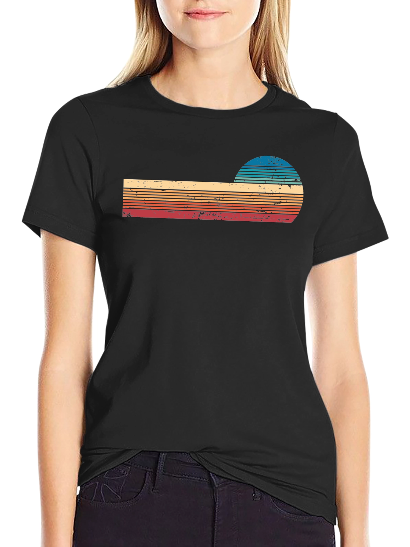 Black Retro Sunset Graphic T-Shirt view 2