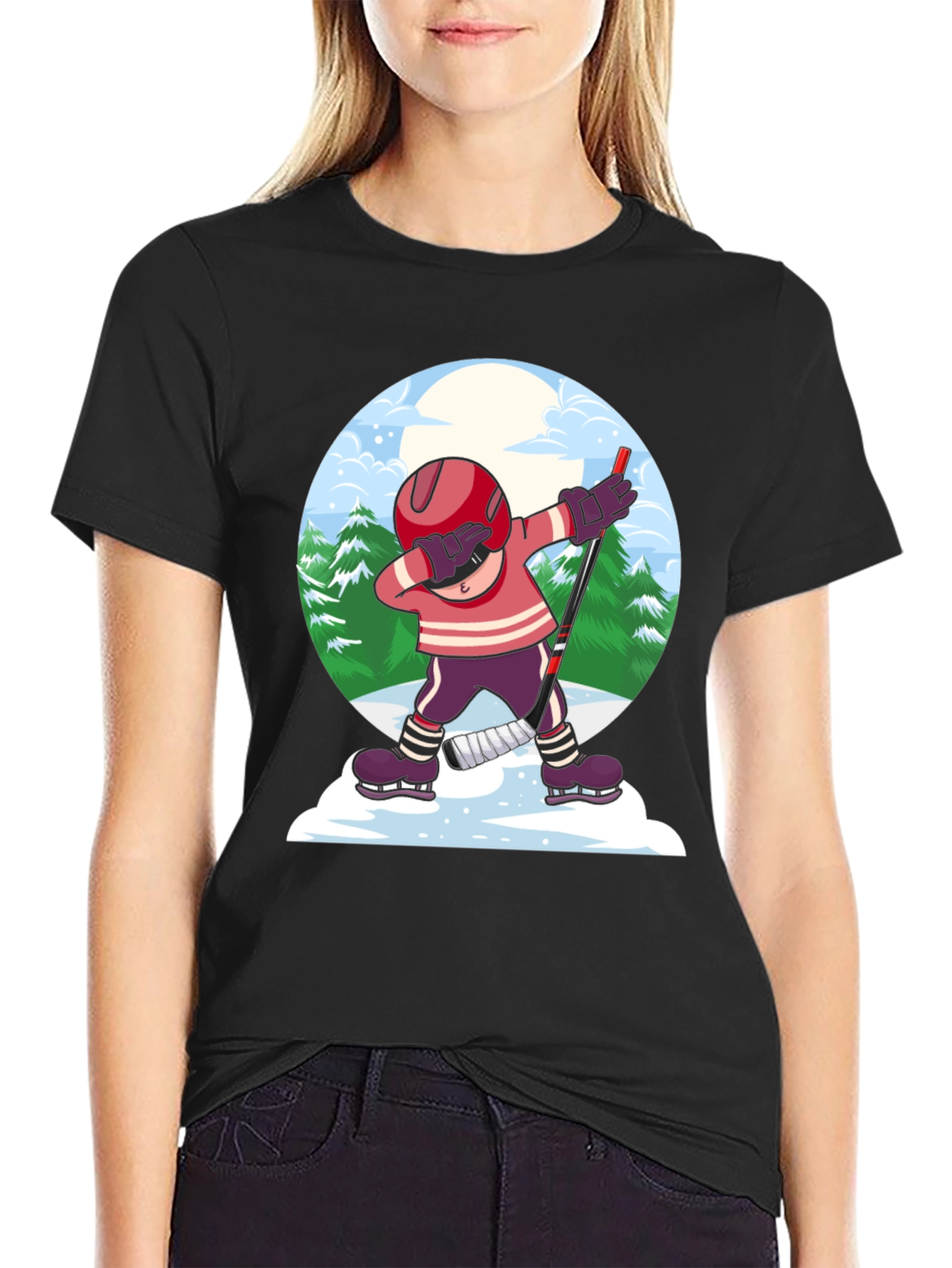 Black Dabbing Hockey Player T-Shirt view 2