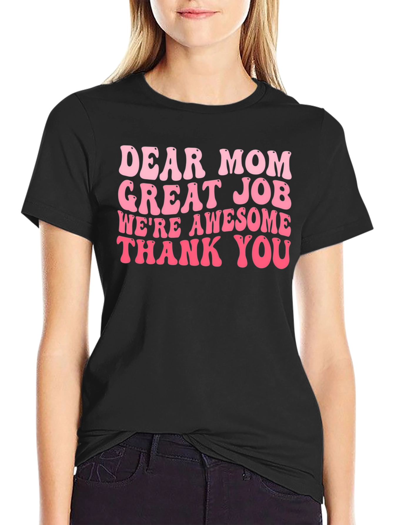 Black Dear Mom Graphic Tee - Black Cotton T-Shirt view 2