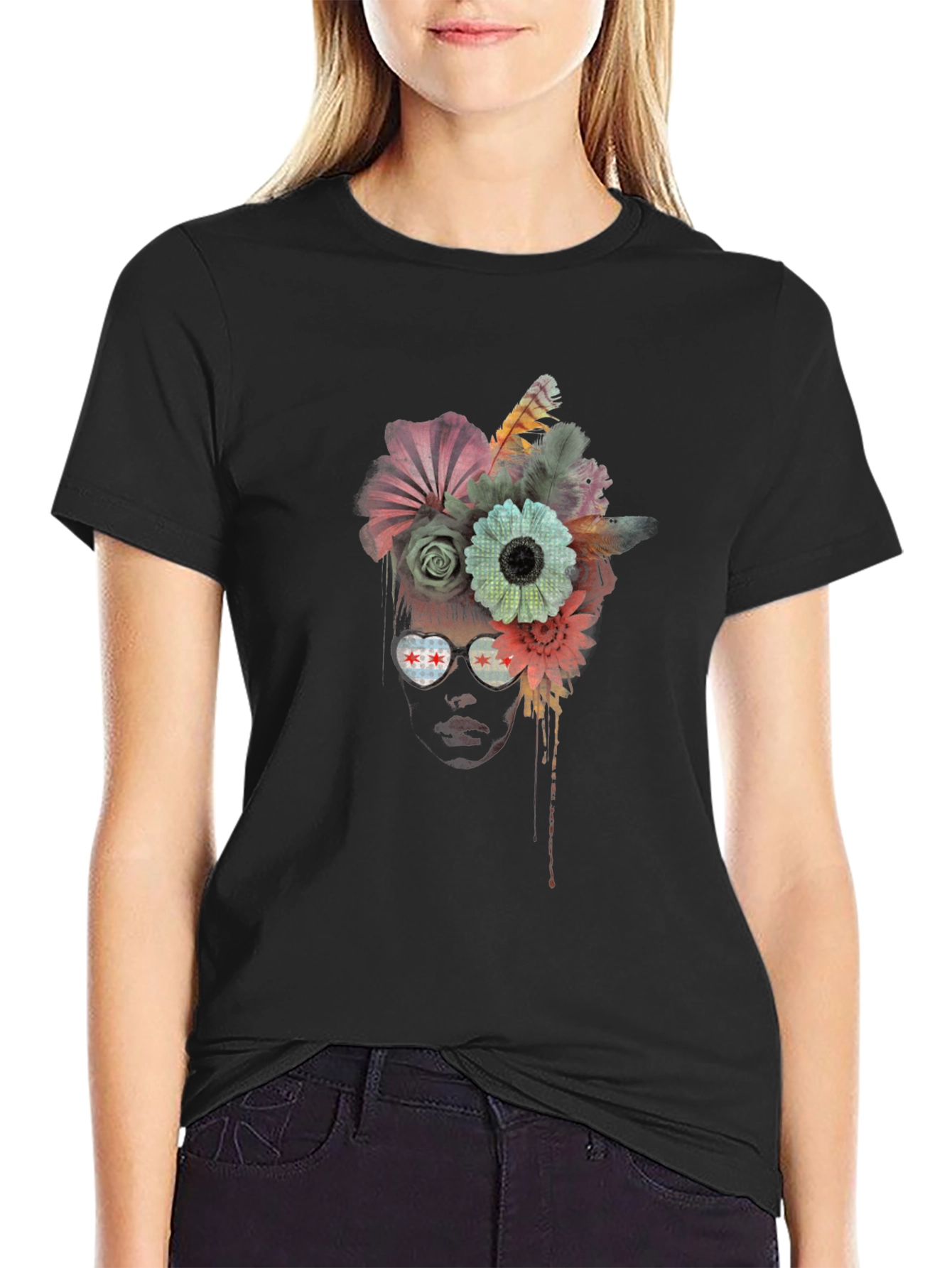 Black Floral Head Chicago T-Shirt view 2
