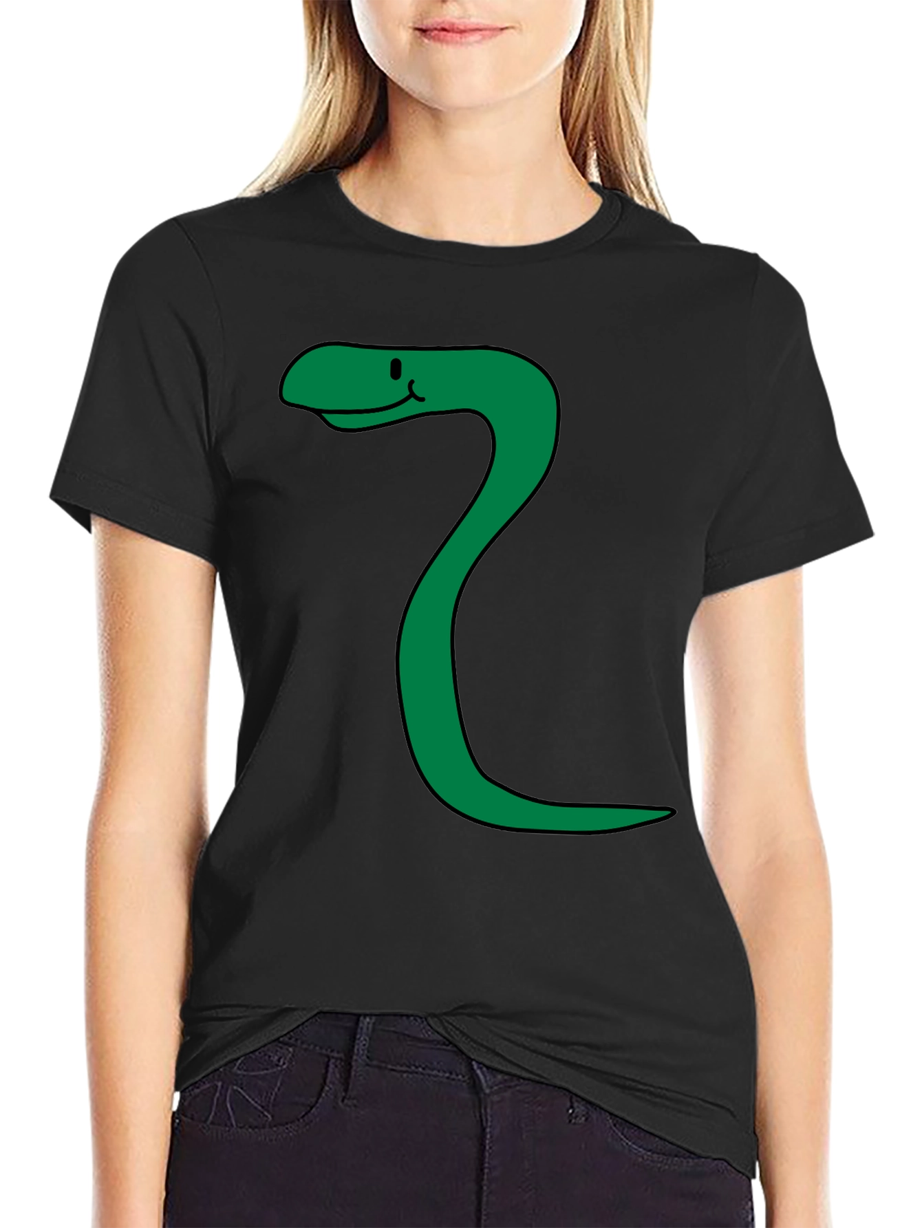 Black Funny Snake Cartoon Black T-Shirt view 2