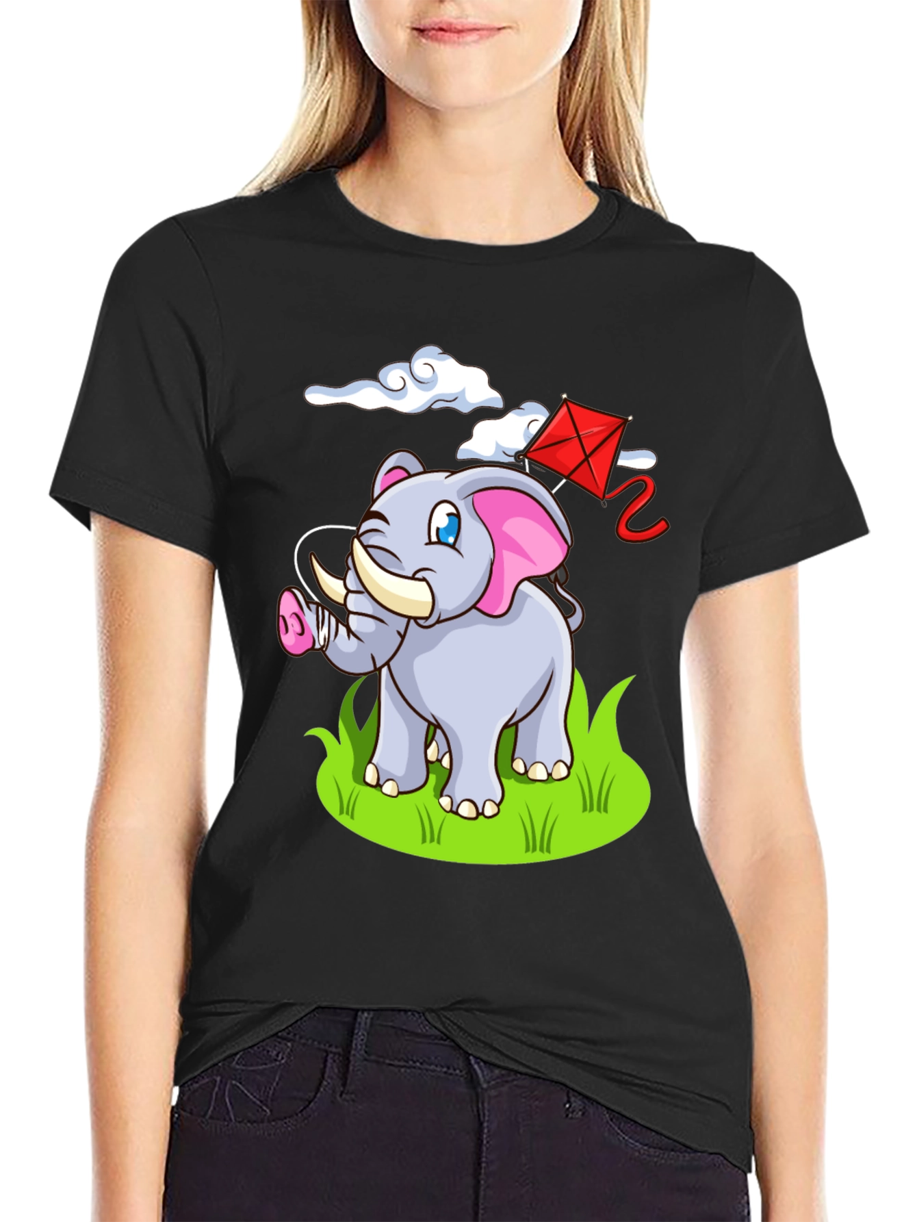 Black Elephant Kite Graphic Tee - Fun, Casual Style view 2