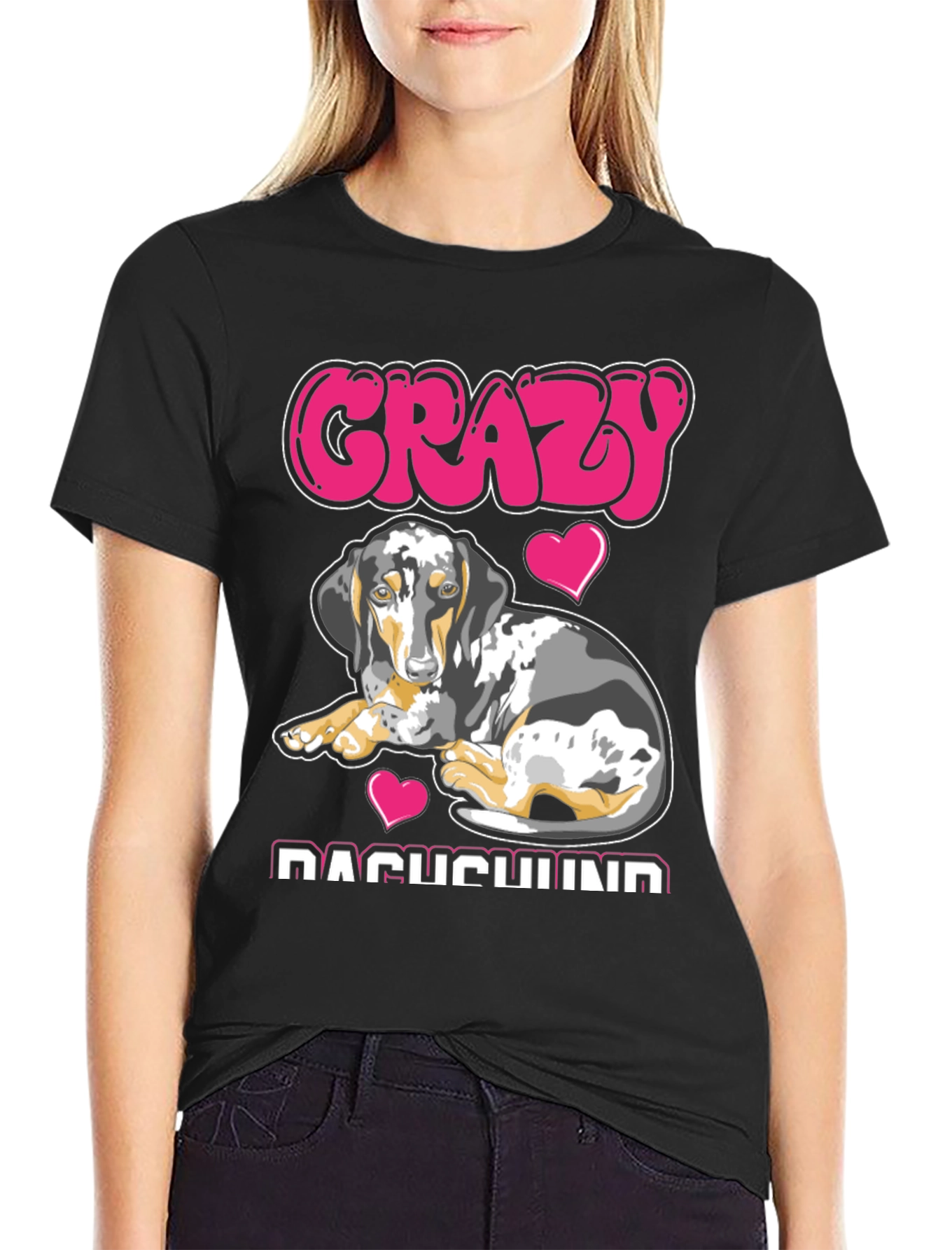 Black Crazy Dachshund T-Shirt - Dog Lover Tee view 2