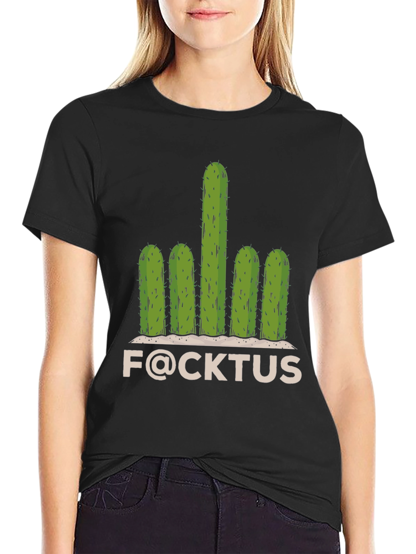 Black Funny F@CKTUS Graphic T-Shirt view 2