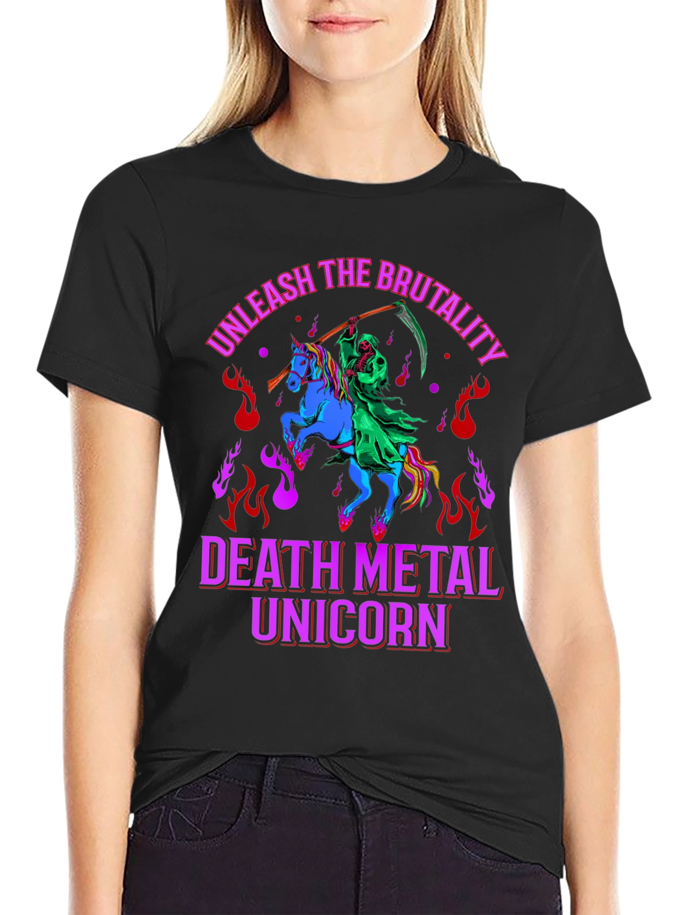 Black Death Metal Unicorn T-Shirt - Unleash the Brutality! view 2