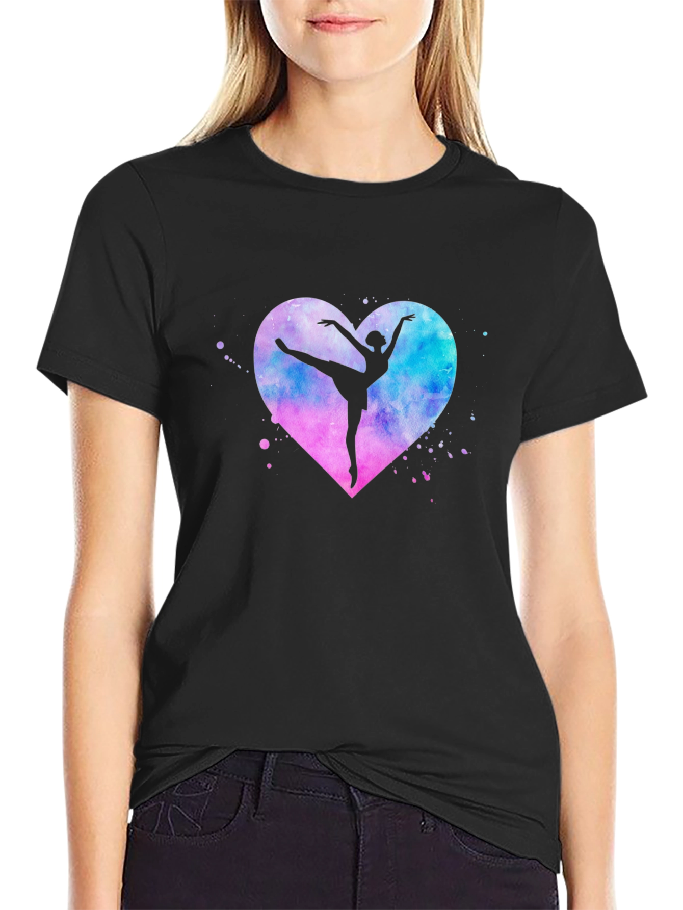 Black Ballet Dancer Heart Graphic T-Shirt - Stylish Black Tee view 2