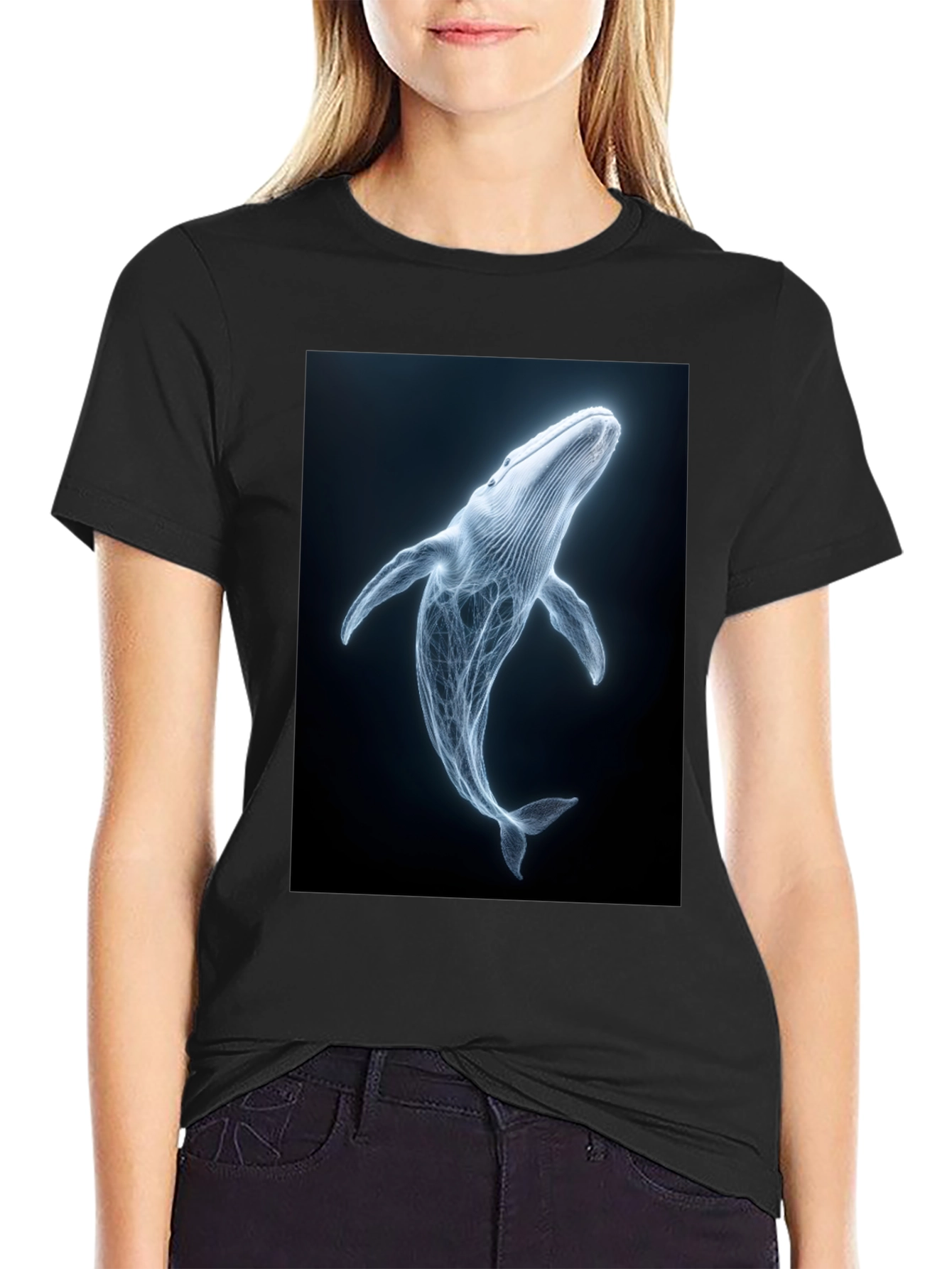 Black Whale Graphic Print Black T-Shirt view 2