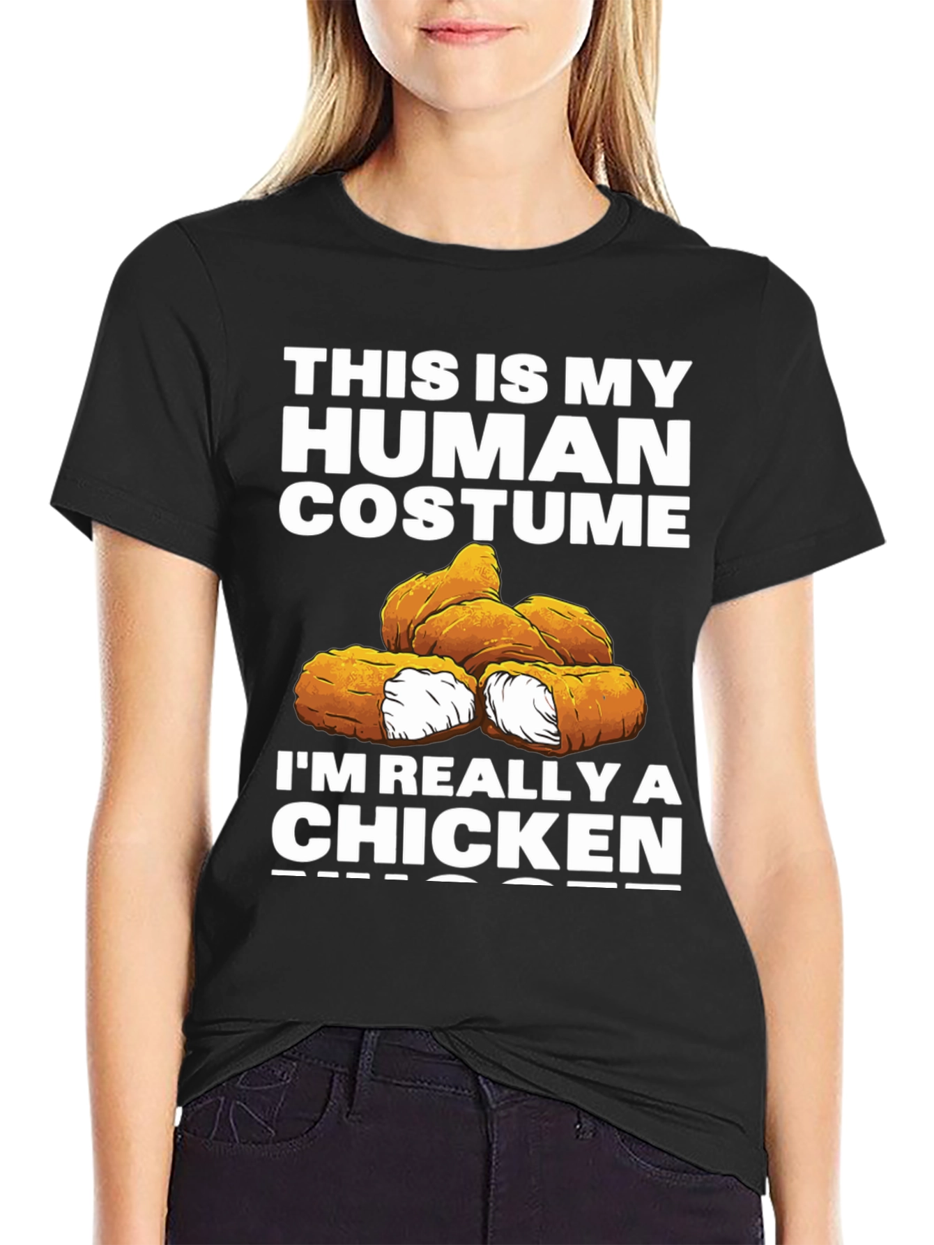 Black Funny Human Costume Chicken Nuggets T-Shirt view 2