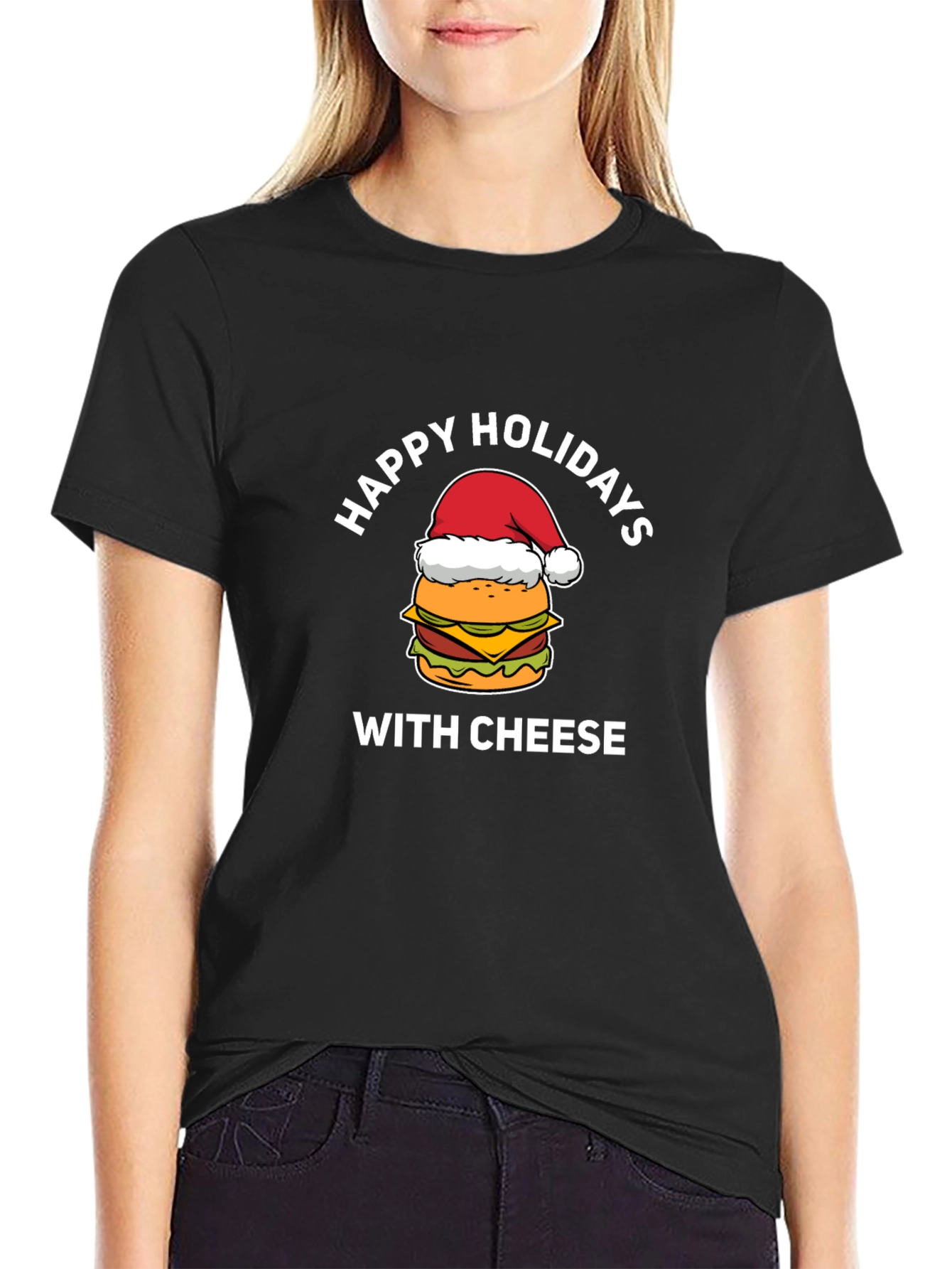 Black Happy Holidays With Cheese Burger T-Shirt view 2