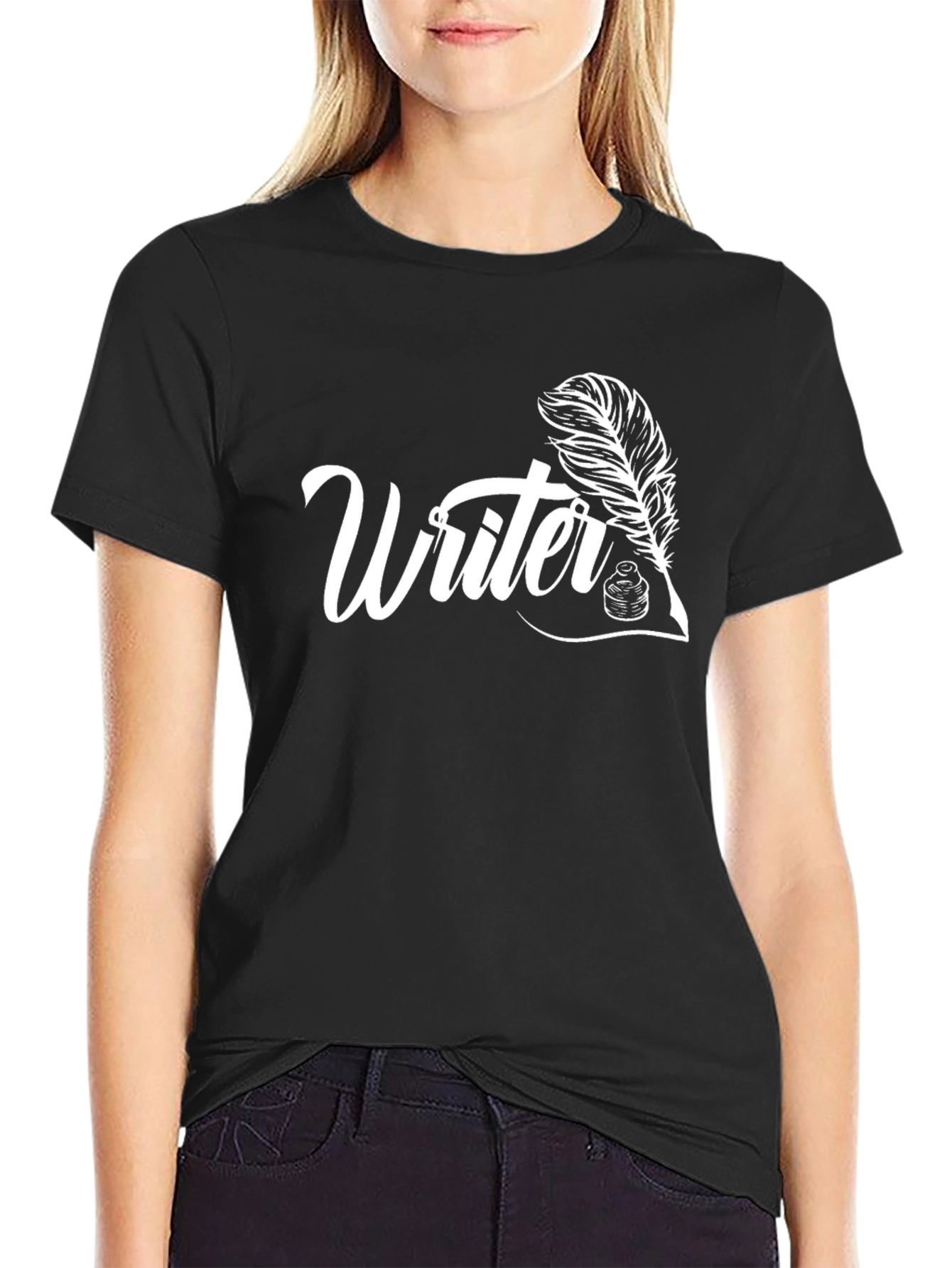Black Writer Feather Graphic Tee - Black Cotton Blend view 2