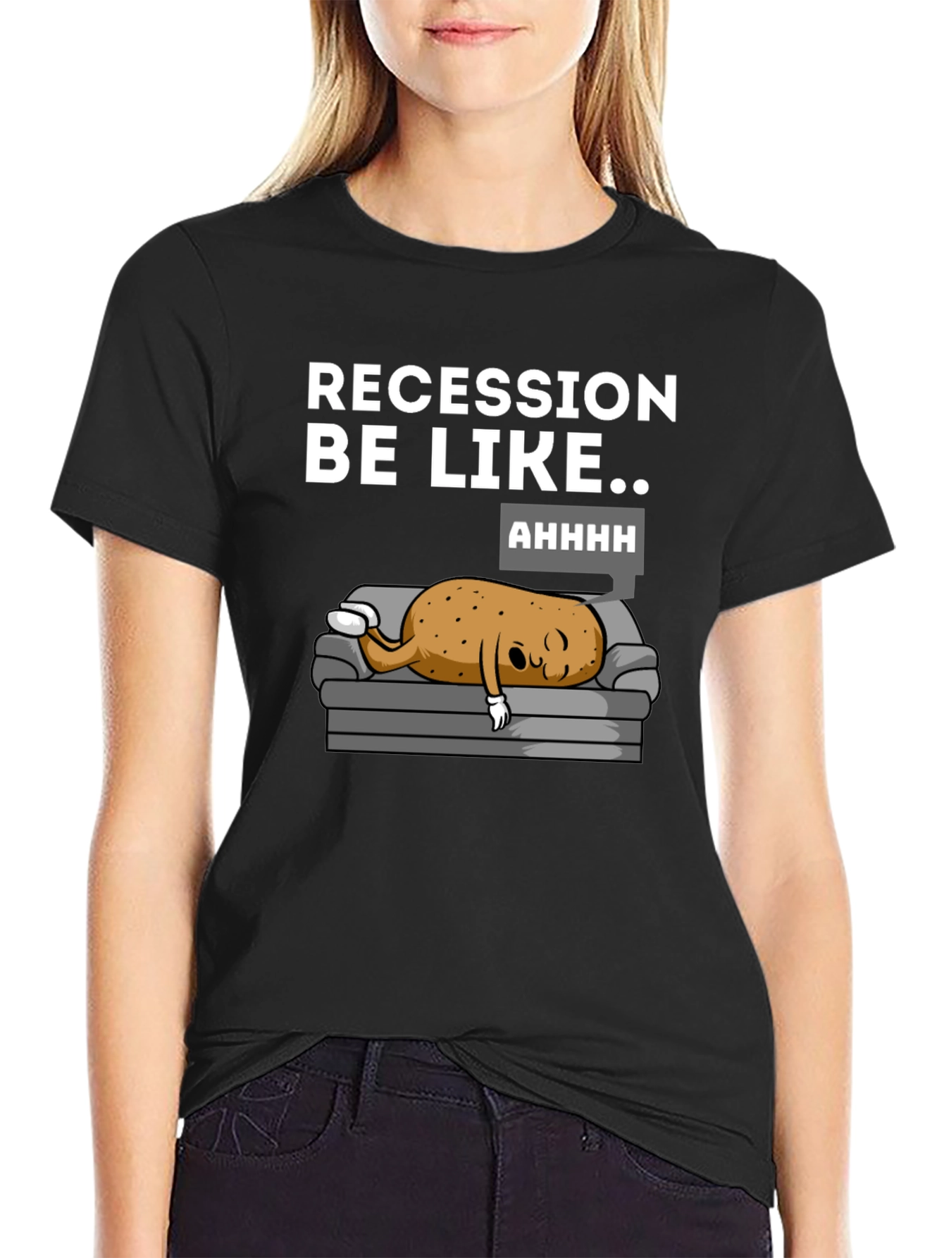 Black Recession Potato T-Shirt - Funny Novelty Tee view 2