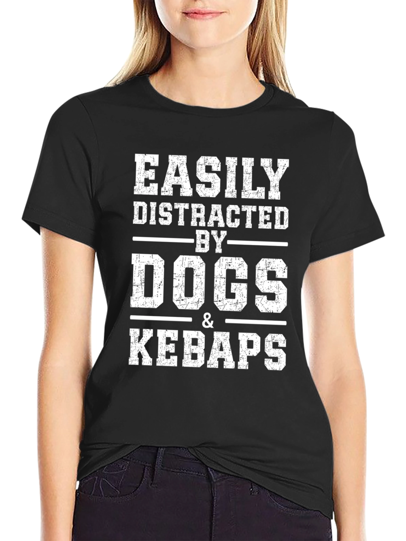 Black Easily Distracted By Dogs & Kebabs T-Shirt view 2