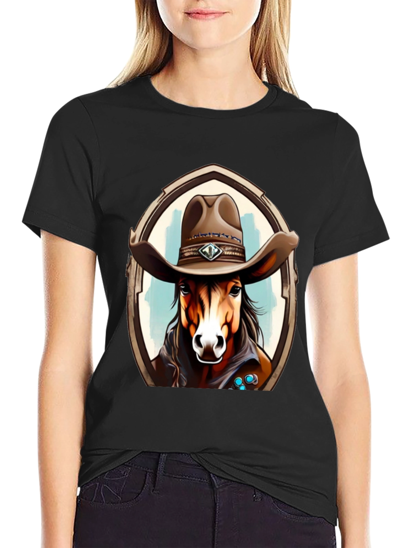 Black Cowboy Horse Graphic Tee - Stylish Western T-Shirt view 2